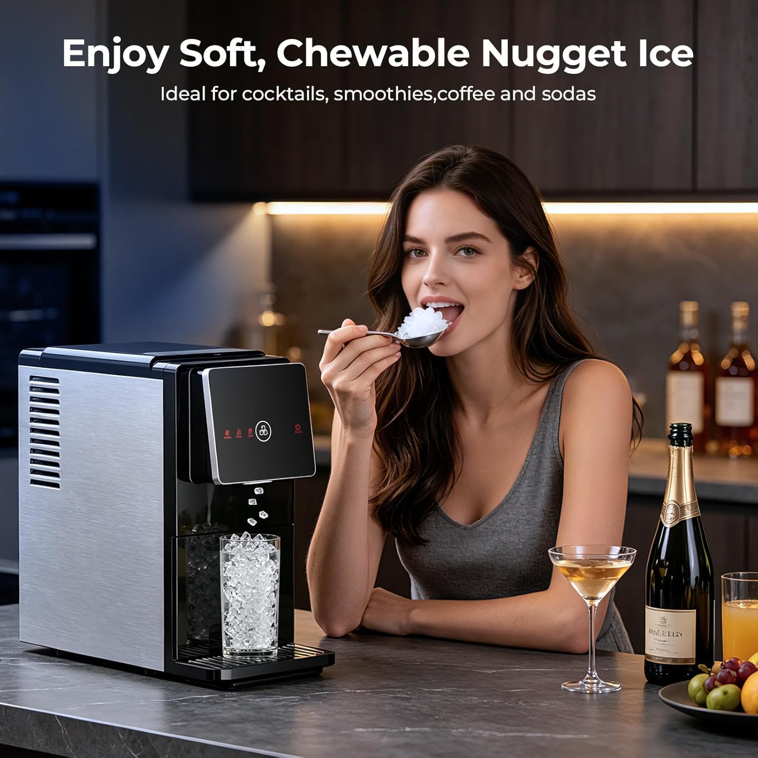 Ice Maker Countertop, 33 Lbs/24H, Automatic Ice Dispenser, Self-Cleaning Portable Ice Machine, 1.8L Water Tank