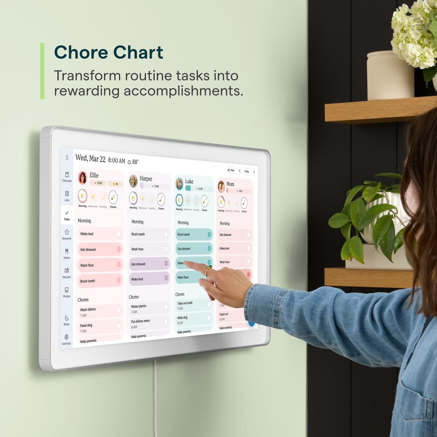 27-Inch Smart Digital Calendar & Chore Chart, Family Organizer with Interactive