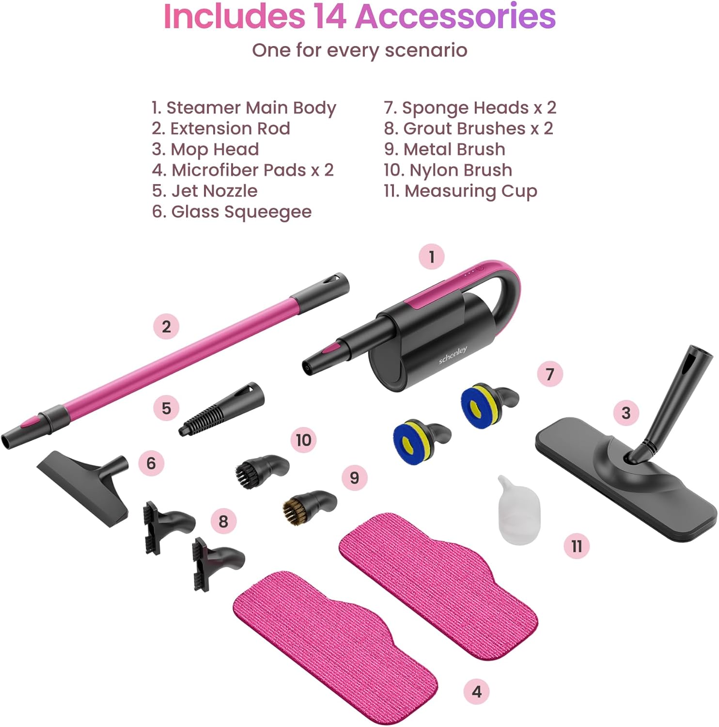 Steam Mop Cleaner with Detachable Handheld Steamer for Cleaning Hardwood, Laminate Floor, Tiles and Grout, with 14-in-1 Multi-purpose Accessories and Washable Microfiber Pads