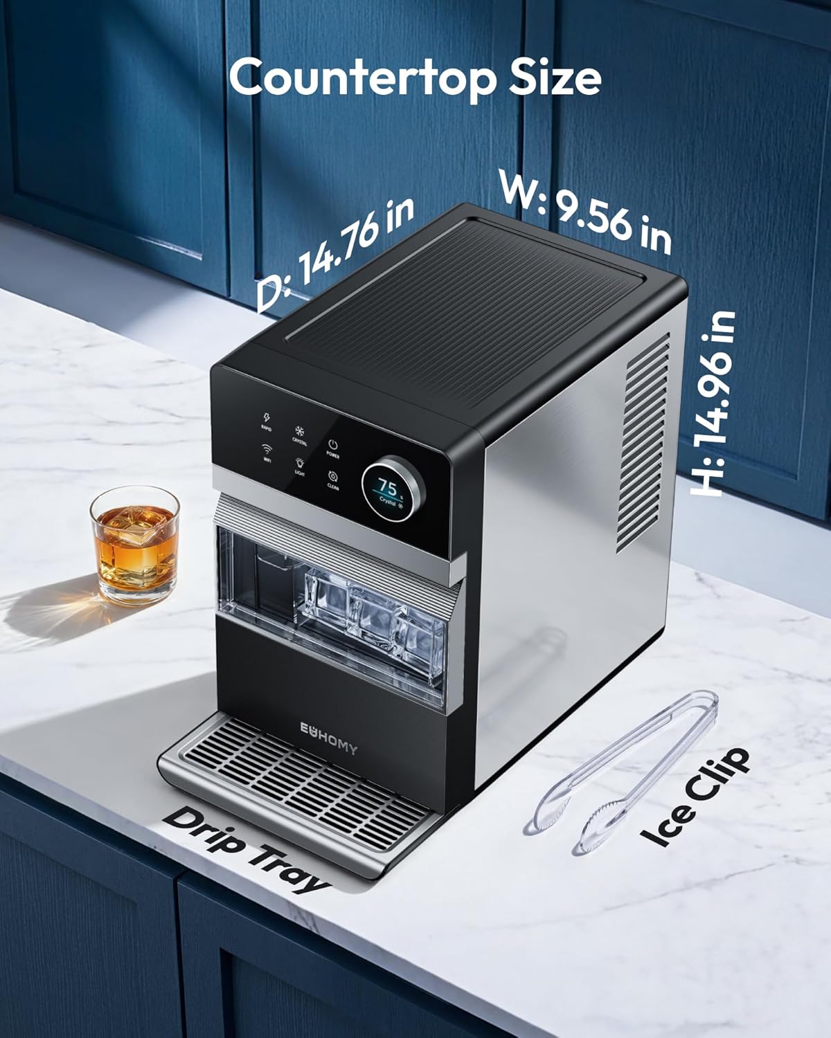 2'' Clear Ice Cube Maker Countertop with APP, 2 Square Ice Ready in 27 Mins for Whiskey, Slow-Melting & Self-Cleaning, 110 Pcs/Day, 24H Timer, Clear Ice Maker with Ice Tong for Home/Bar/Party