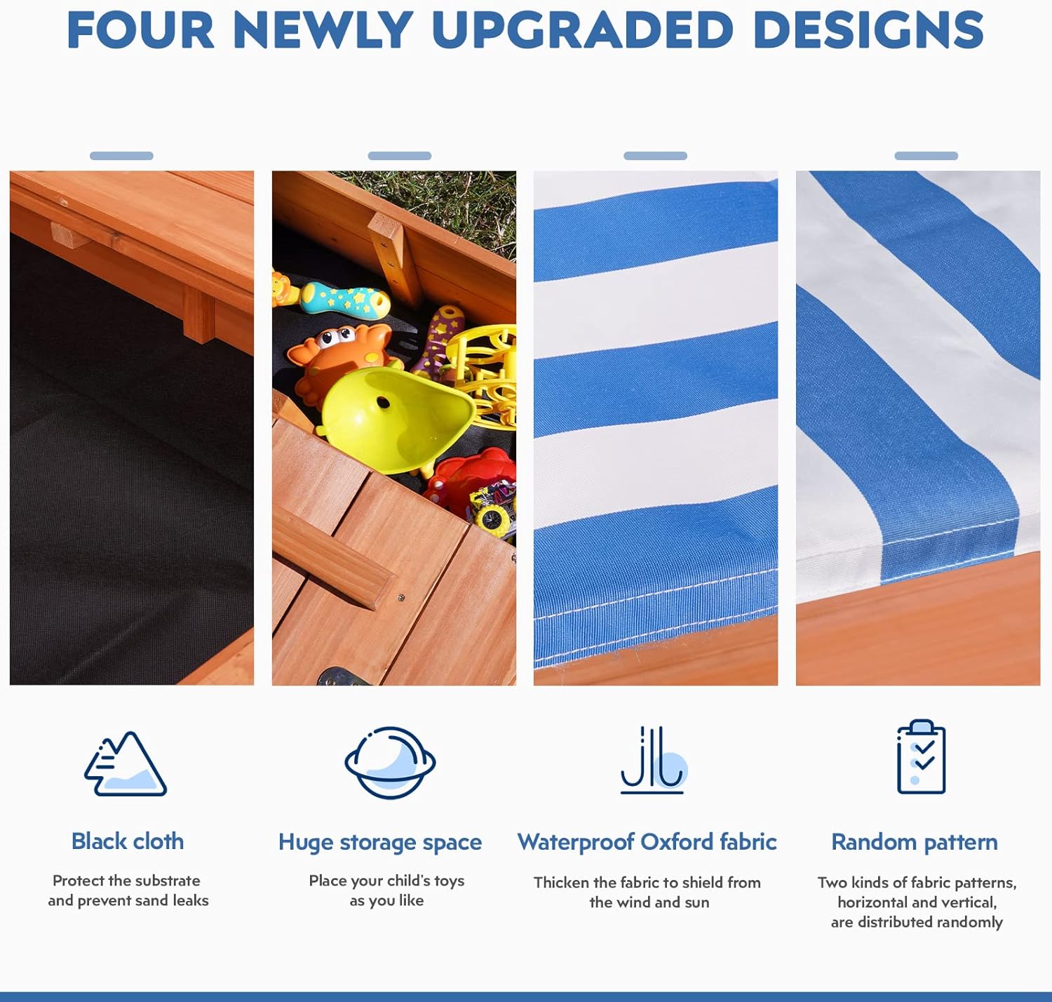Kids' Outdoor Wooden Sandbox with Id,Sand Box with Toy Storage Box,Kids Play Equipment Sand Protection Bottom Liner Included 47X47in.