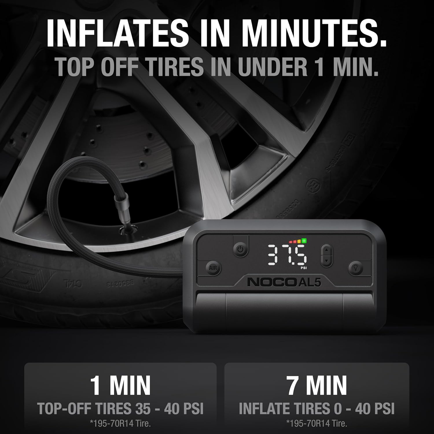 Cordless Tire Inflator – Portable Rechargeable Air Compressor with USB-C – 17 LPM Inflates 0–40 PSI in 7 Minutes – Digital Gauge + Auto-Shutoff