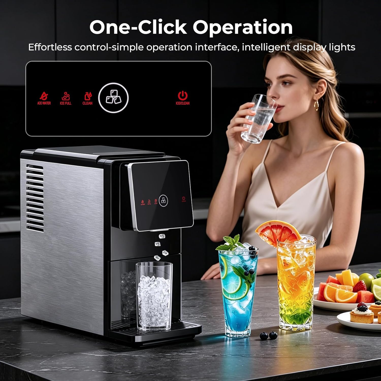 Ice Maker Countertop, 33 Lbs/24H, Automatic Ice Dispenser, Self-Cleaning Portable Ice Machine, 1.8L Water Tank