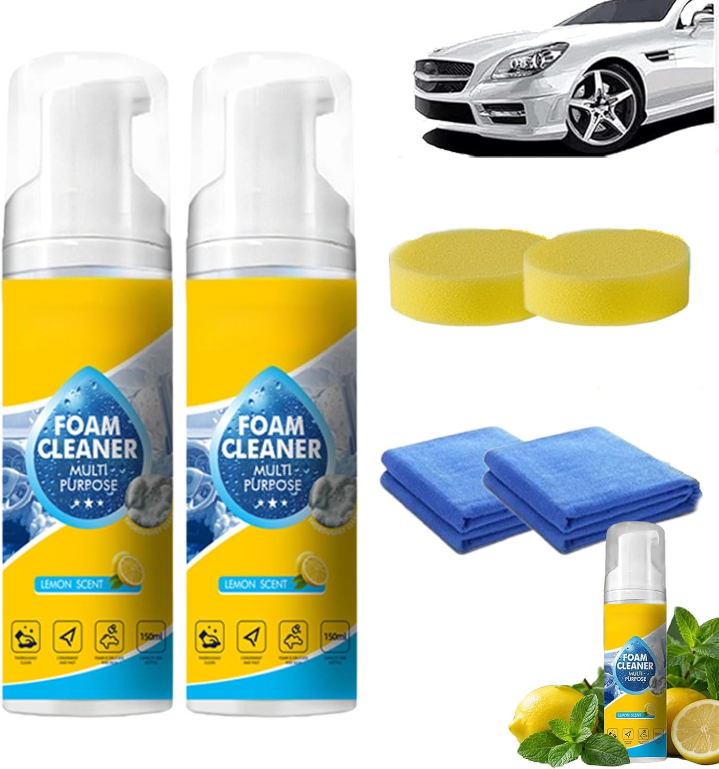 4-In-1 Multi-Enzyme Foam Cleaner, Multi Purpose Foam Cleaner All Purpose, Powerful Cleaning, No-Rinse, Deep Cleaning Spray for Car Interior, Kitchen Grease, Bathroom Tiles, Sofa Upholstery (2)
