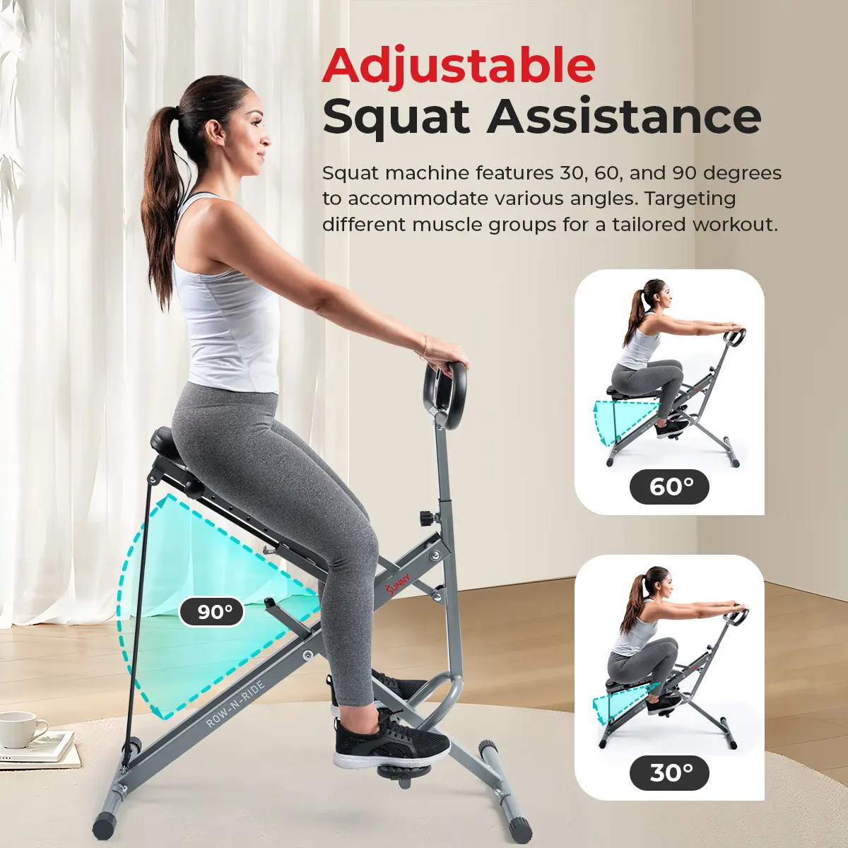 Rowing & Squat Machine – Adjustable Resistance Foldable Home Gym Workout Equipment, 300 lbs Capacity