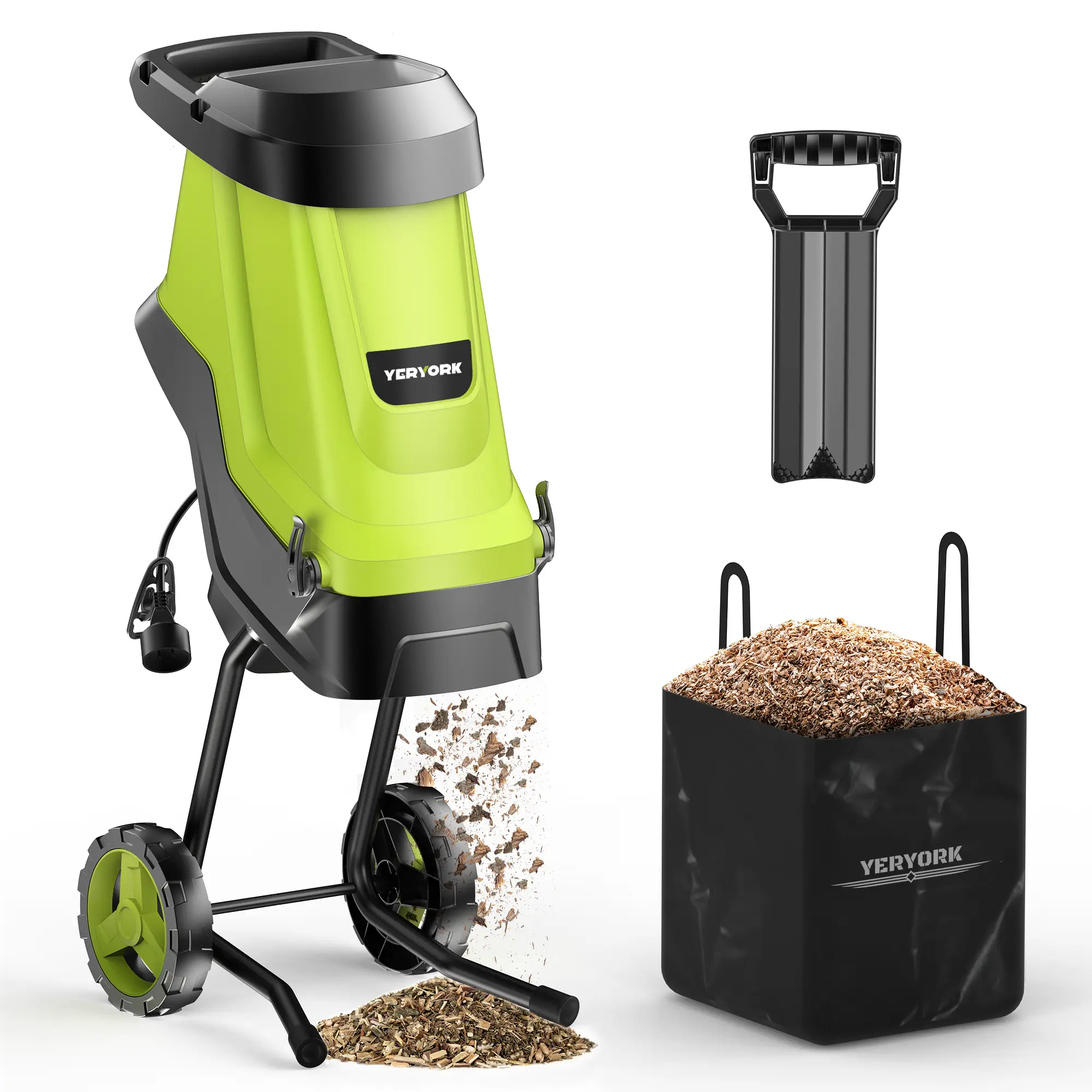 15-Amp Wood Chipper & Shredder, with 1.8" Feed Hopper, 45L Collection Bag, for Yard Waste, Branches, and Leaves.
