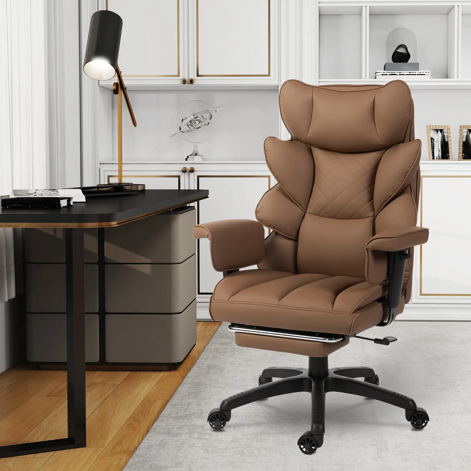 Ergonomic Executive Office Chair – Pocket Spring Lumbar Support, Adjustable High Back, Footrest & 3D Armrests