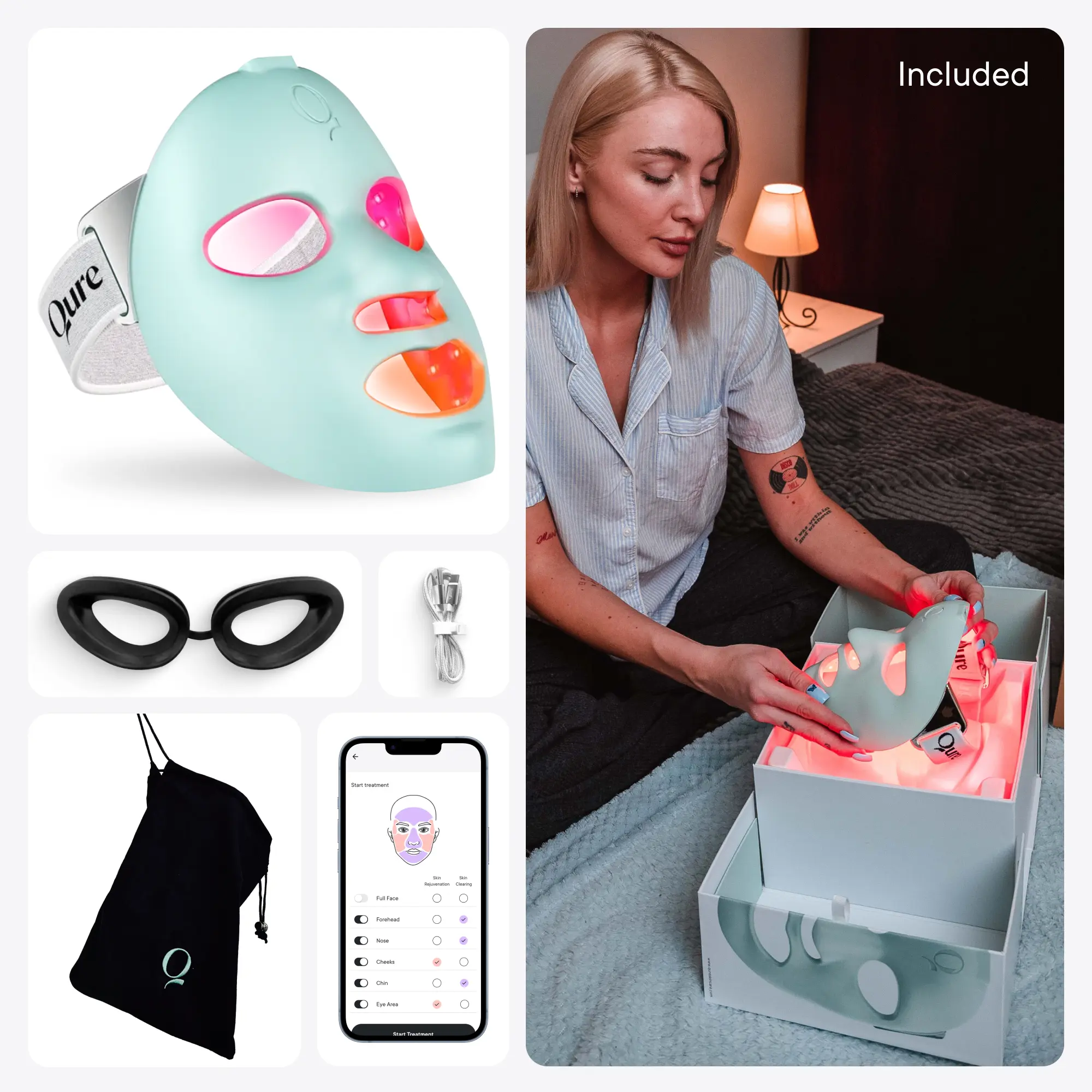 LED Light Therapy Face Mask – Red, Blue & Infrared Light Treatment for Wrinkles & Acne with Smart App Control