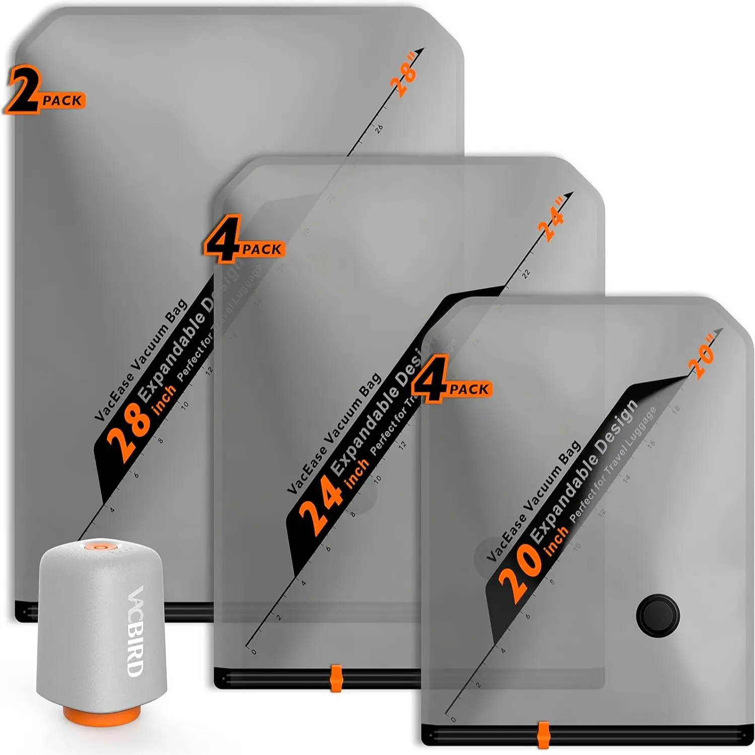 New X8 Vacuum Packing Pump Storage Bags，Rechargeable Wireless Pump Travel Storage Bags Set - 20 Pack Portable Space Saver Bags for Travel & Home