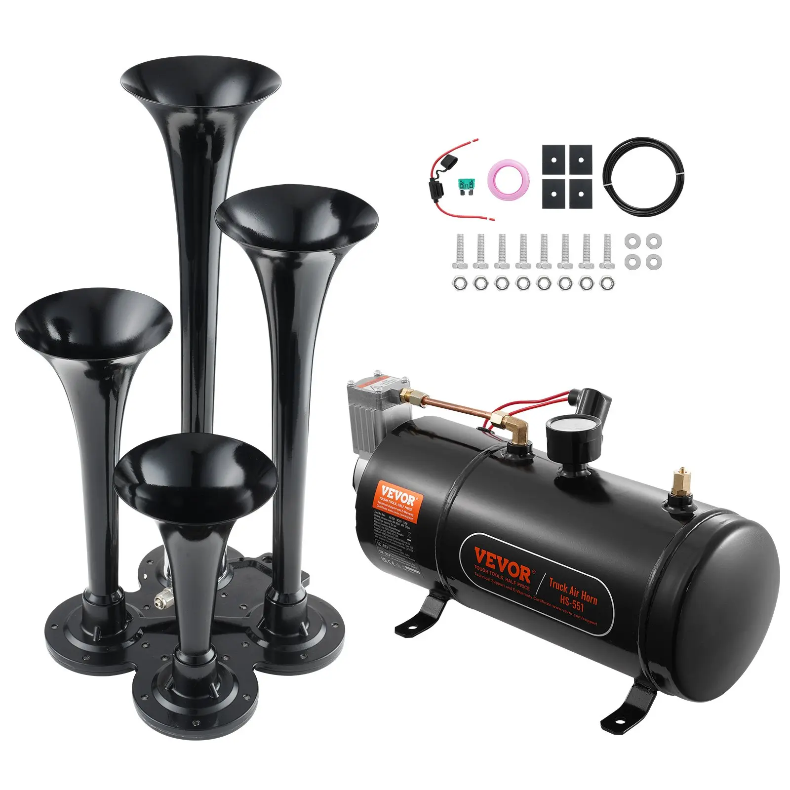 4-Trumpet Train Horn Kit – 150dB, 12V Air Compressor with 3L Tank, Fits Cars, Trucks, Vans & Boats