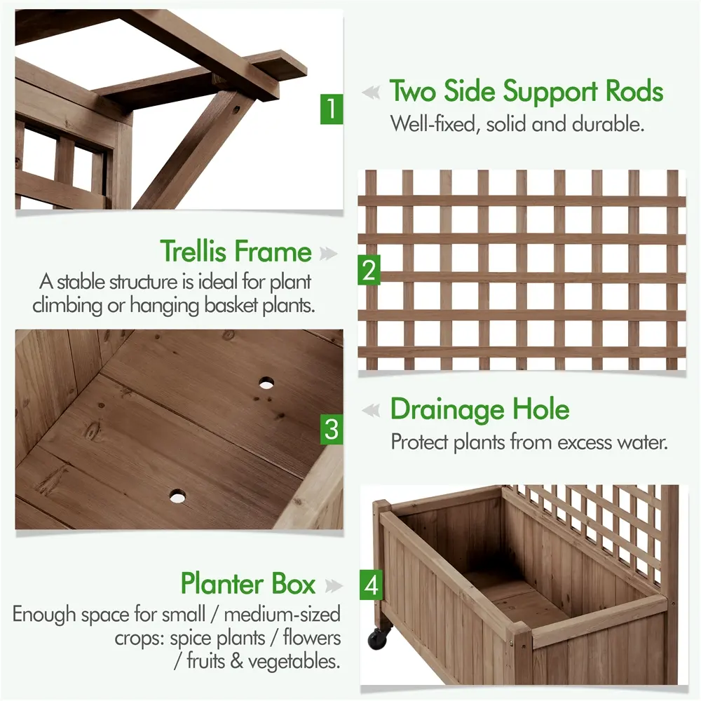 75/50" H Horticulture Garden Planter with Trellis for Vine Climbing Plants Garden Box Outdoor w/Drainage Holes Raised Garden Bed Garden Planter Box for Flowers