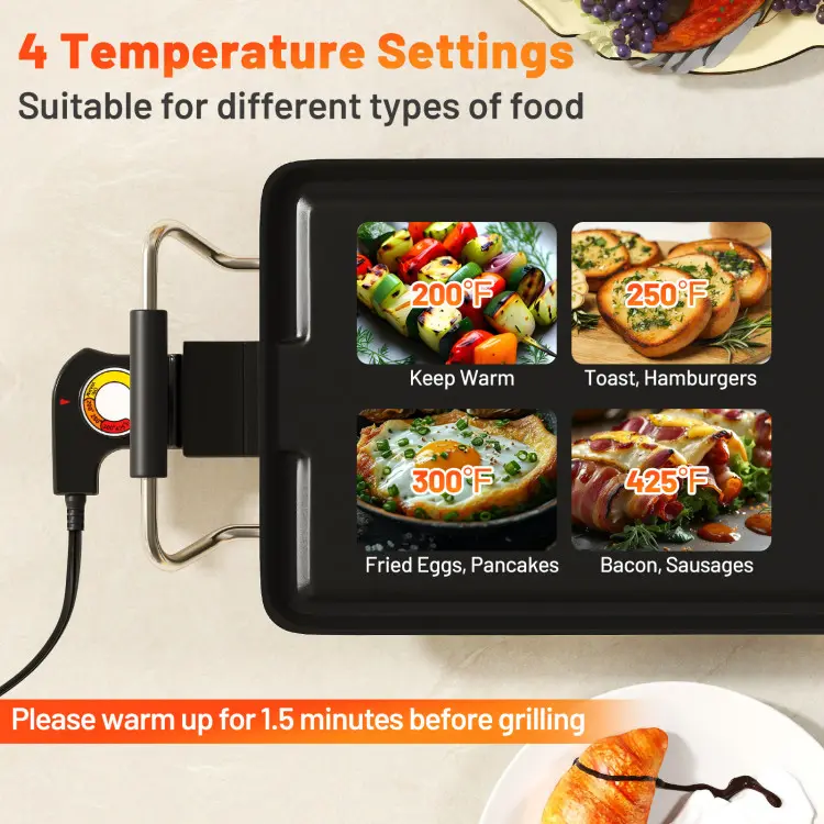 Electric Smokeless Griddle Grill – Adjustable Temperature, Nonstick Cooking Surface for Indoor & Outdoor BBQ Parties