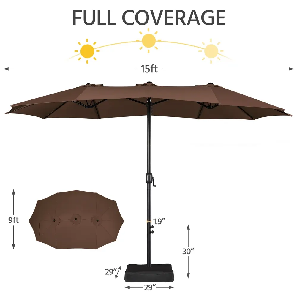 【On Sale】Massive 15/13ft Double-Sided Patio Umbrella | Heavy Duty & 2 Sandbags Included, Easy Crank for Garden Pool and Lawn
