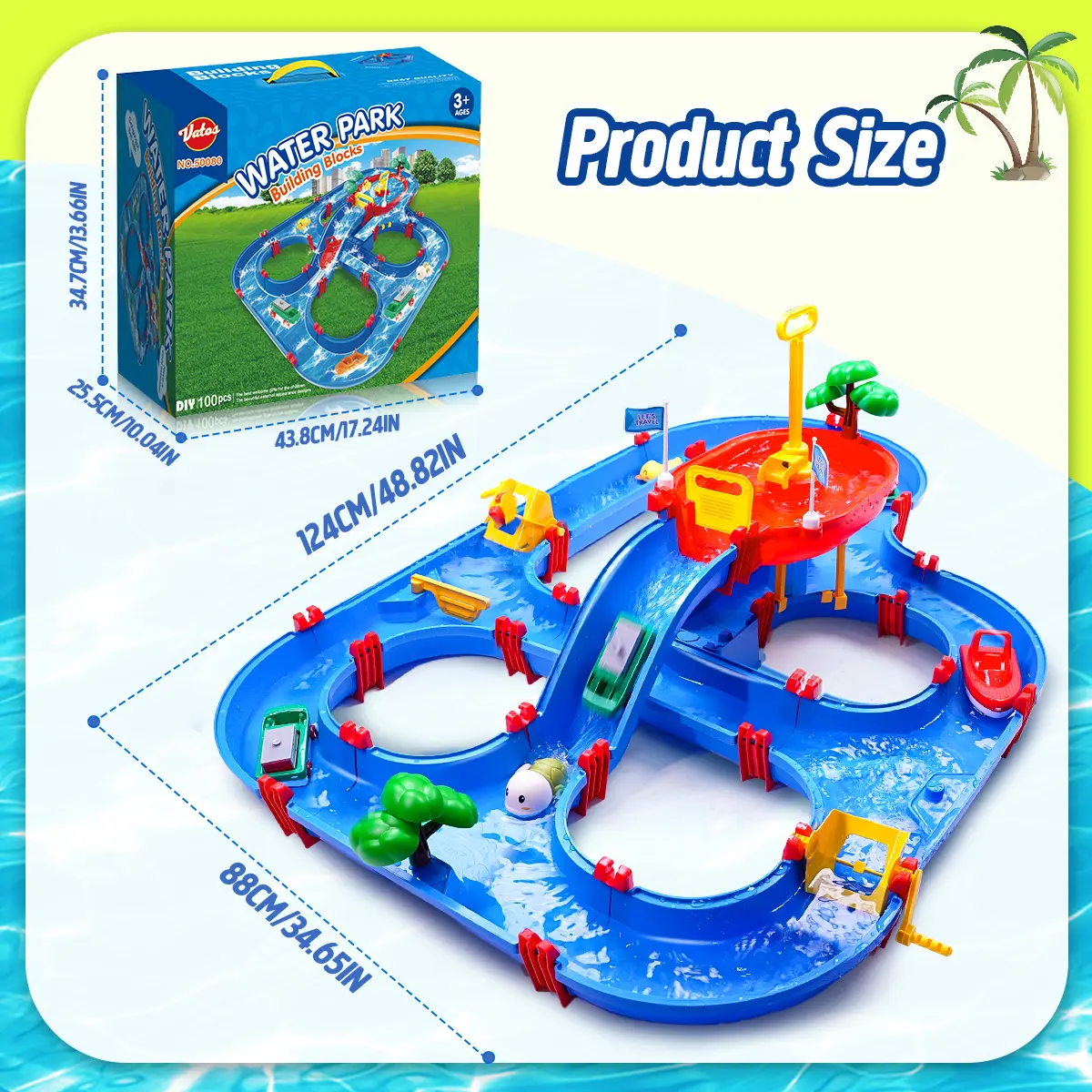 2-Tier Kids Water Table – 100PCS DIY Waterways Playset with Pump for Backyard, Beach & Poolside Summer Fun