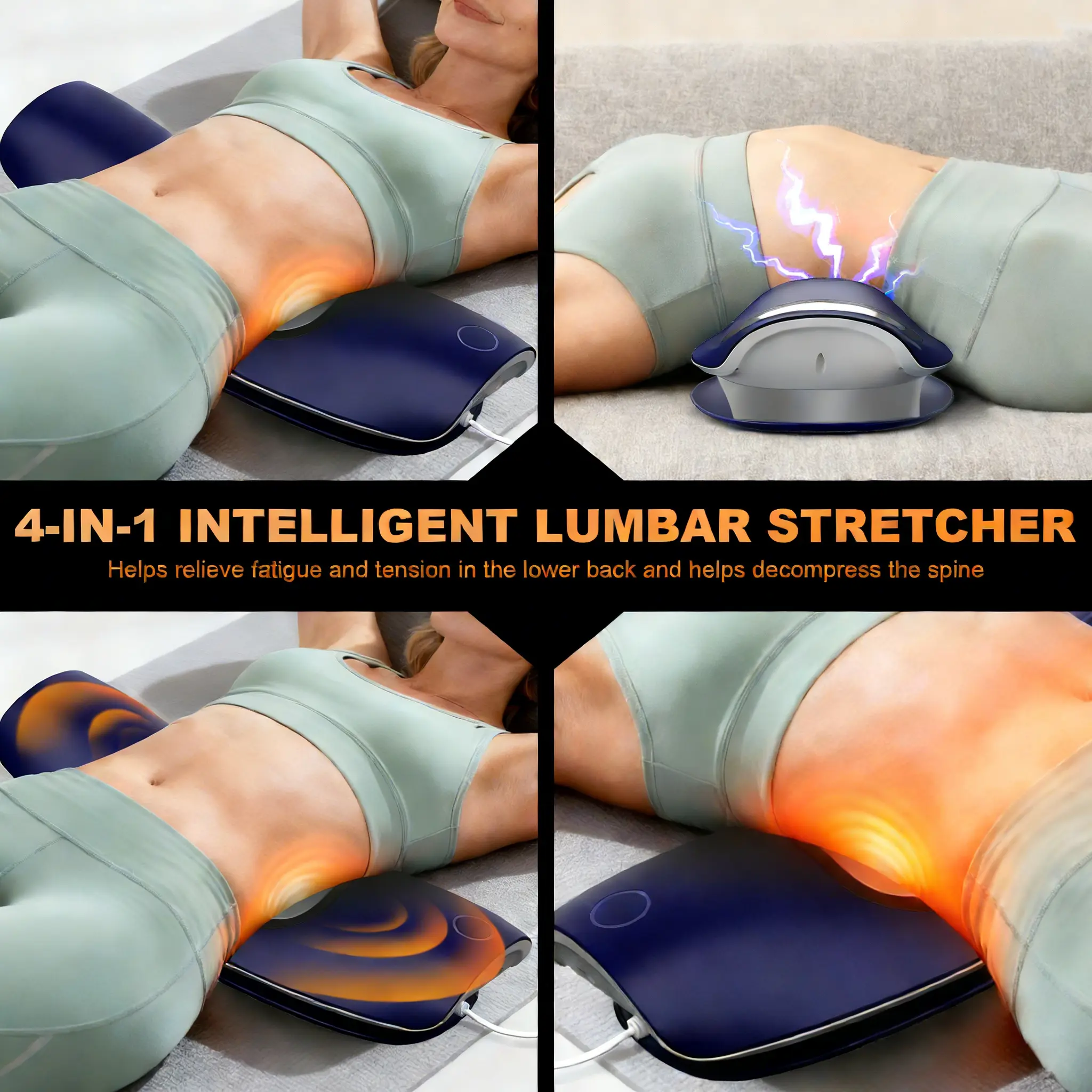 Low Frequency Lumbar Massager, Multifunctional Waist Stretching Back Traction Device, Waist Comfort Care, 12-Level Electrotherapy, 3-Level Vibration Massage and Thermal Therapy