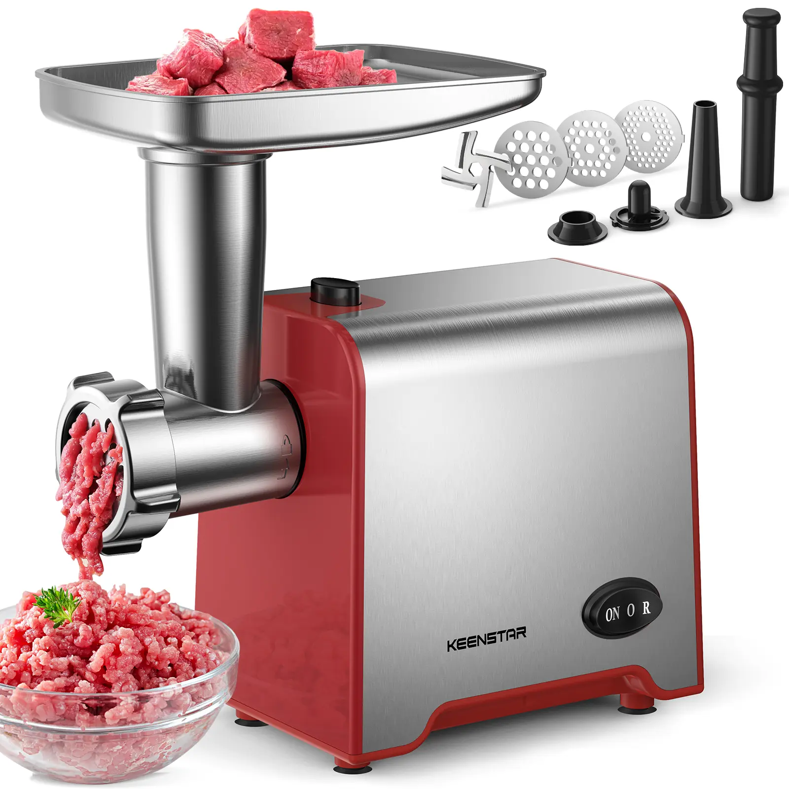 Electric Meat Grinder & Sausage Stuffer – 450W (3000W Max) Stainless Steel Food Grinder with 3 Plates & Kubbe Kit