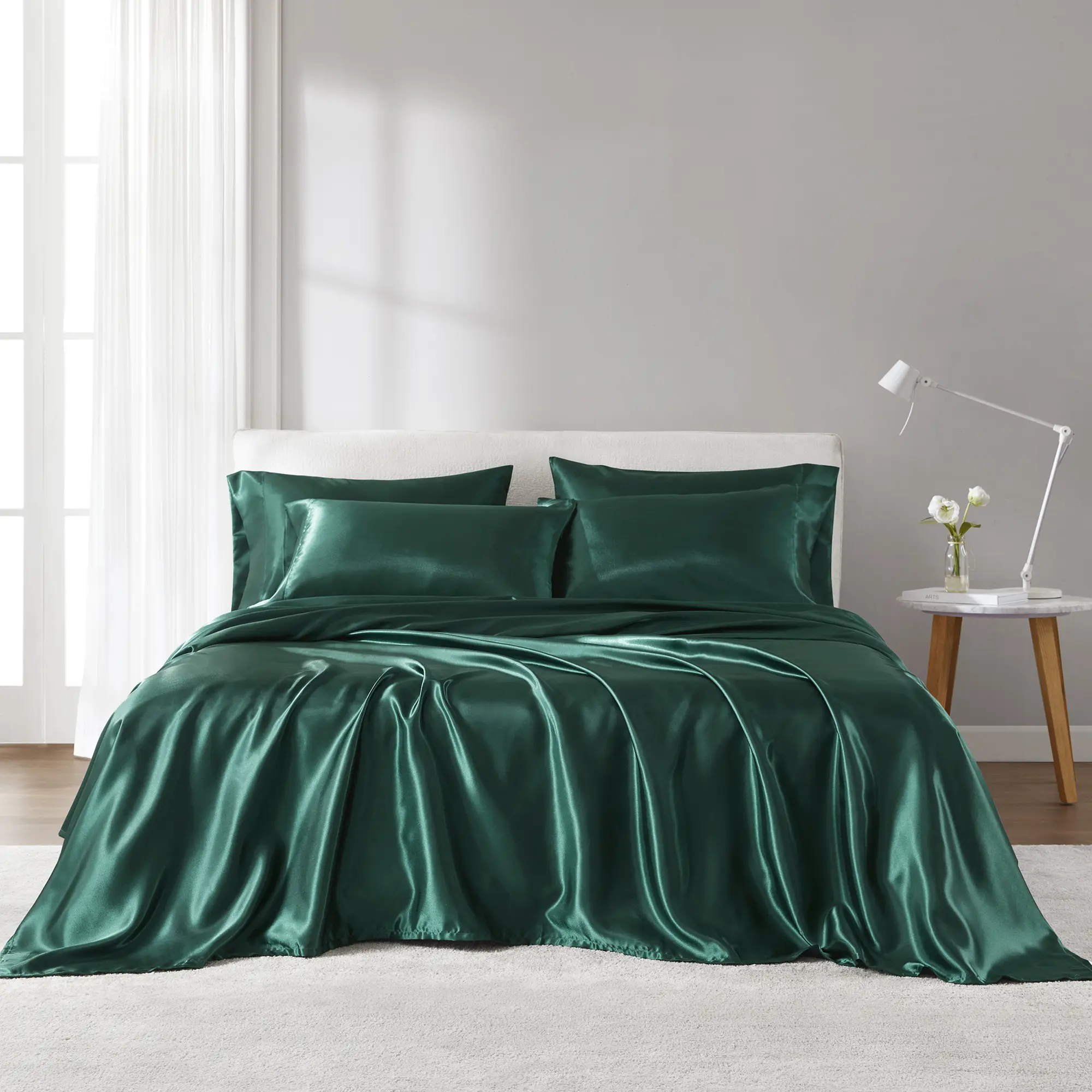 6 Piece Solid Color Satin Sheets Set