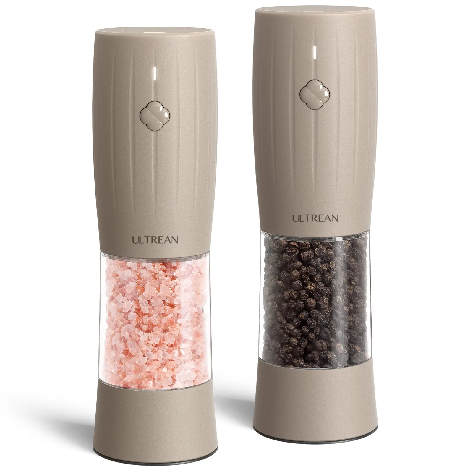 2PCS Rechargeable Salt & Pepper Grinder Set – Adjustable Stainless Steel Grinders with LED One-Hand Operation