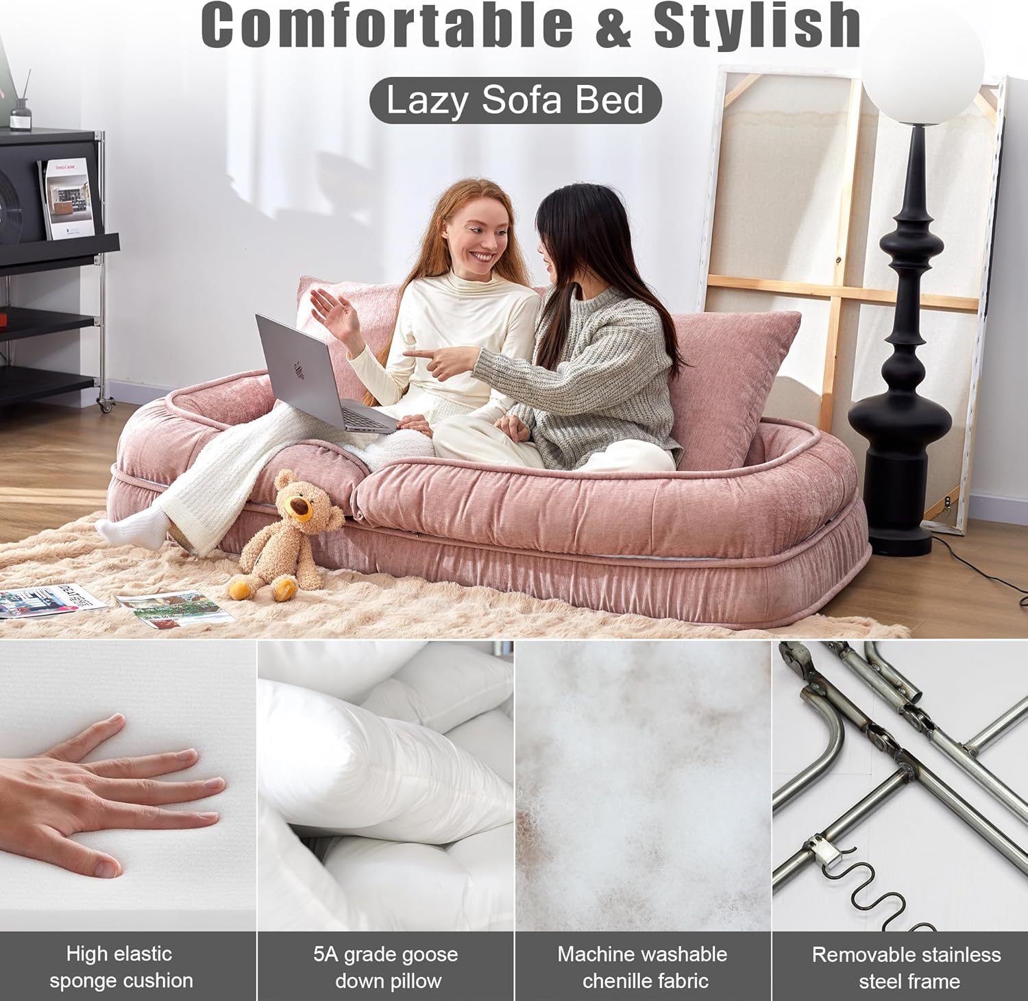 Summer Sale！Foldable Lazy Sofa Bed Floor Chair