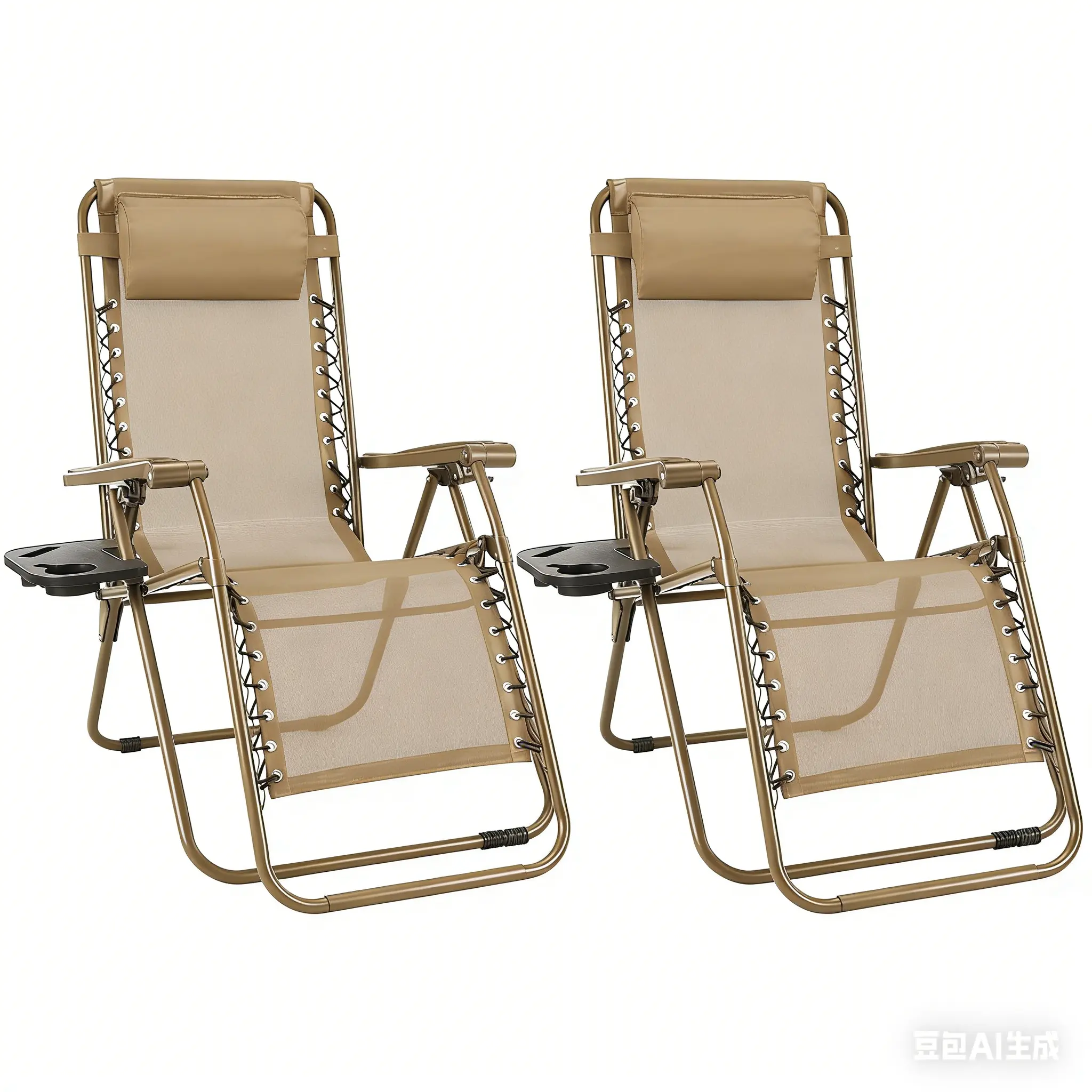 Zero Gravity Set of 2 Folding Lounge Chairs with Cup Holder Trays, Adjustable Pillow, Camping and Poolside Accessory, Outdoor Design, Beach Chair Foldable, Outdoor Lawn Chair