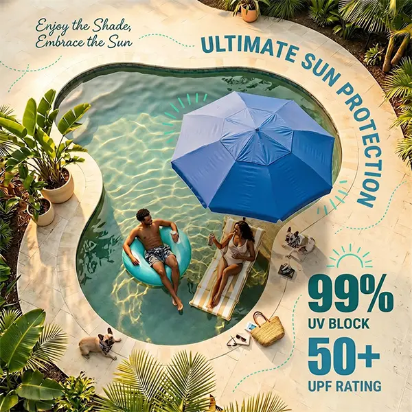 Floating Pool Umbrella with Bar and Base, Portable Pool Bar Table Umbrellas with Cup Holder & Phone Stand, Floating Poolside Shade, Included Easy Carry Bag, for Inside of Pool, Swimming Area, Lake House, Beach, #Summervibes