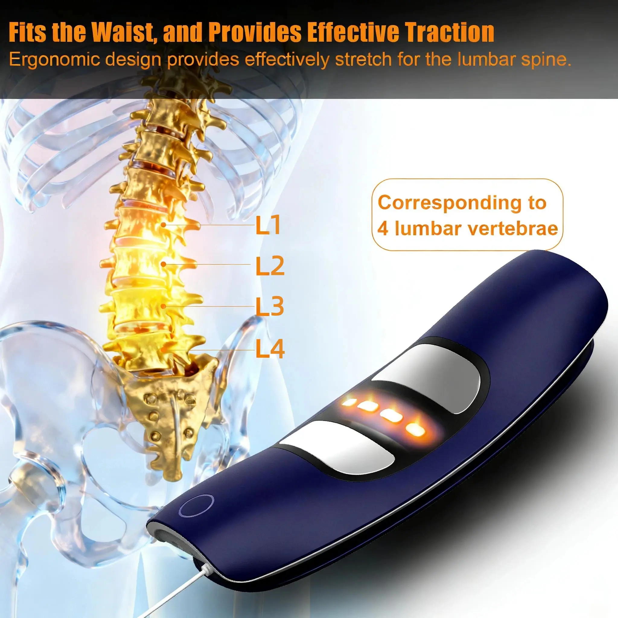 Low Frequency Lumbar Massager, Multifunctional Waist Stretching Back Traction Device, Waist Comfort Care, 12-Level Electrotherapy, 3-Level Vibration Massage and Thermal Therapy