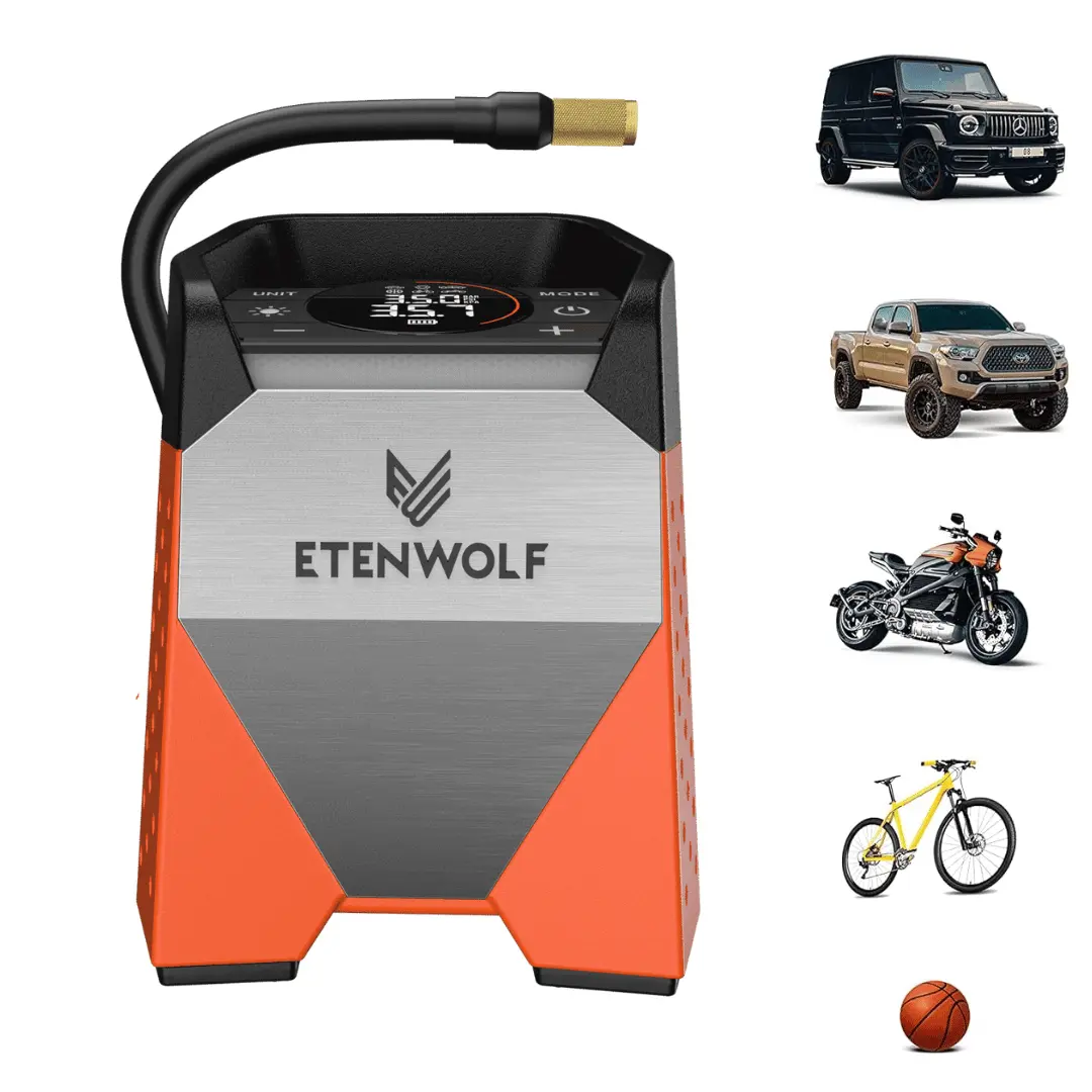 160PSI Car Air Pump & Tire Compressor, Portable Cordless Pump with Auto Stop, 7800mAh Battery for Flat Tires, SUVs, Bikes –  (Vivid Orange) Emergency Air Pump outdoorfun