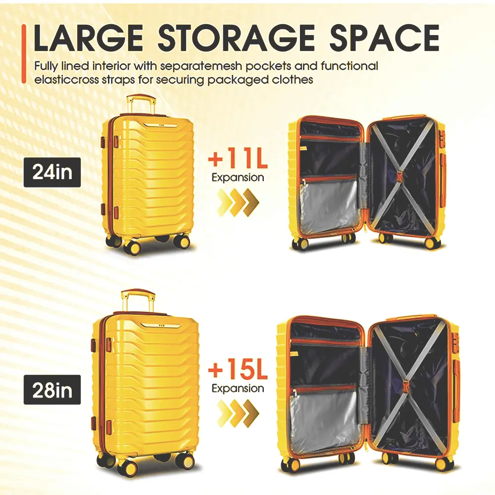 Expandable Luggage Sets 9pcs/8pcs/7pcs/4pcs Suitcase Sets With Water-Proof and Expandable Layer Makeup Bag Side Hooks And TSA Lock