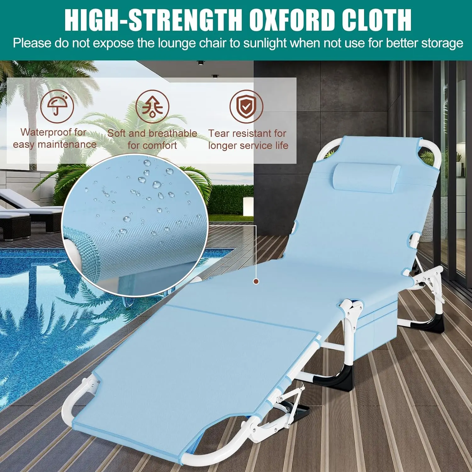 3-in-1 Sun Tanning Chair – Adjustable Folding Lounge Chair with Mat for Beach, Patio, Pool & Outdoor Relaxation