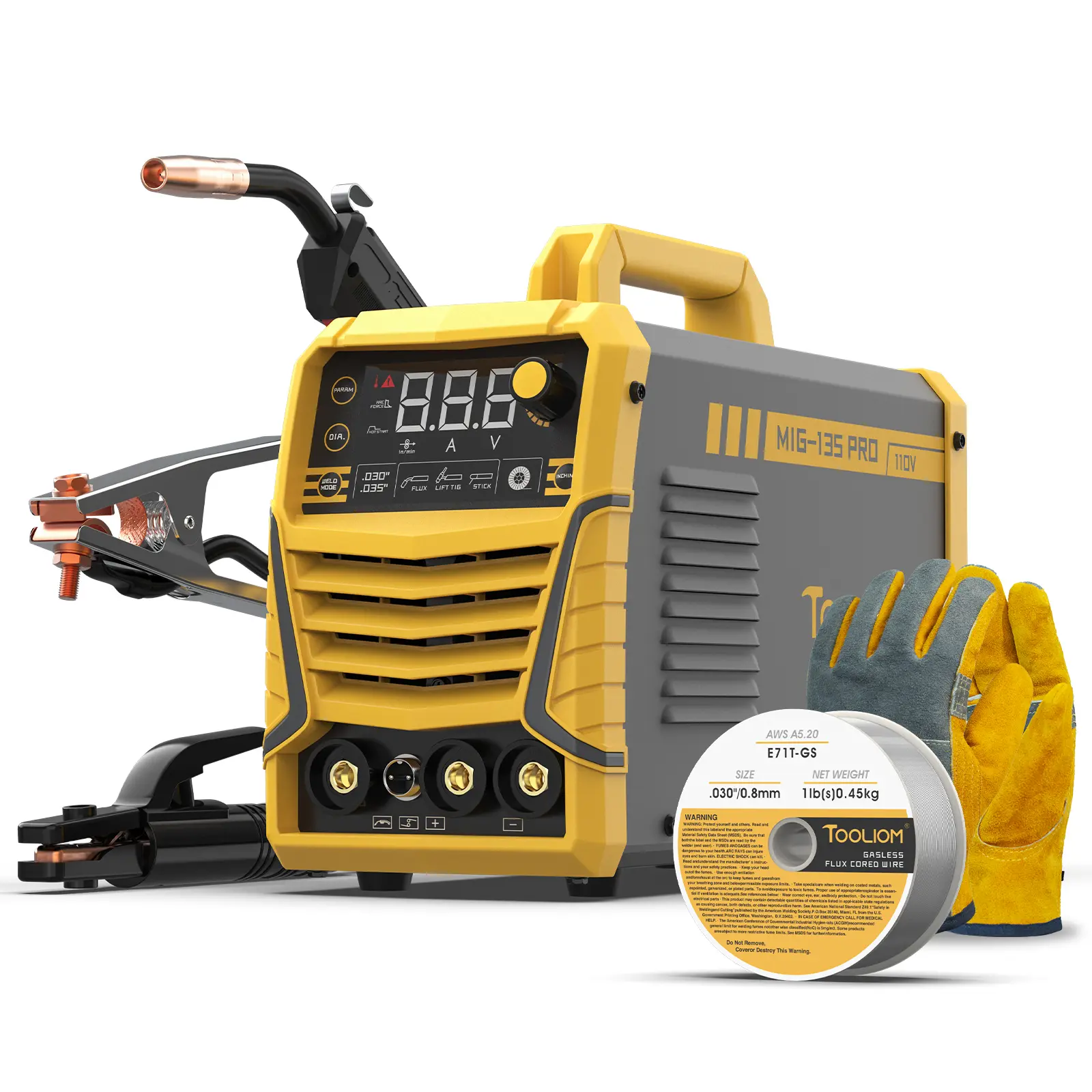 Flux Core Welder - 135A 110V 3-in-1 Gasless MIG/Lift TIG/MMA Welding Machine, Inverter Wire Feed Welder for Home DIY, Includes Gloves & E71T-GS Wire