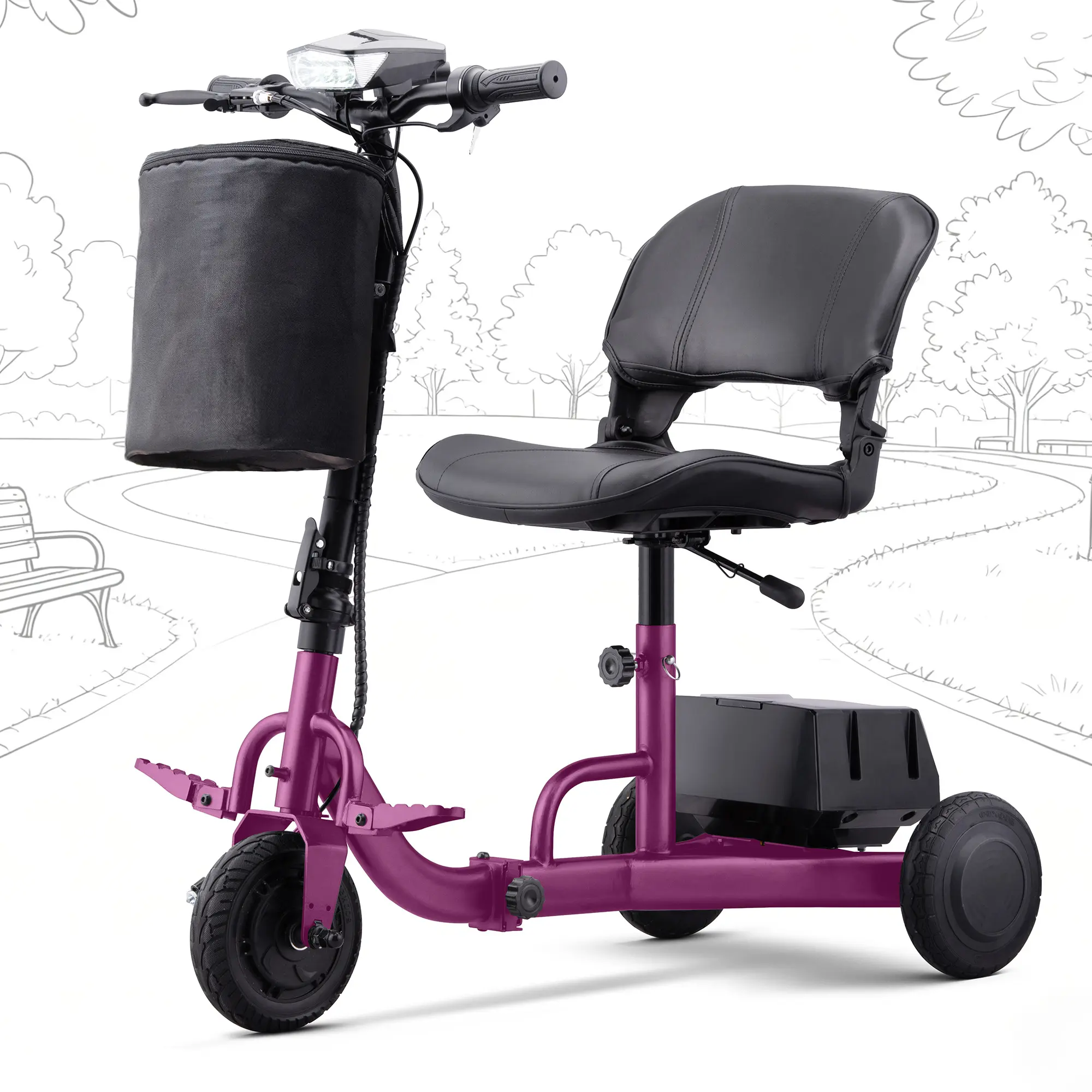 4-Wheel Portable Mobility Scooter – Electric Scooter with Removable Battery, LED Headlight & Basket, 300 lbs Capacity