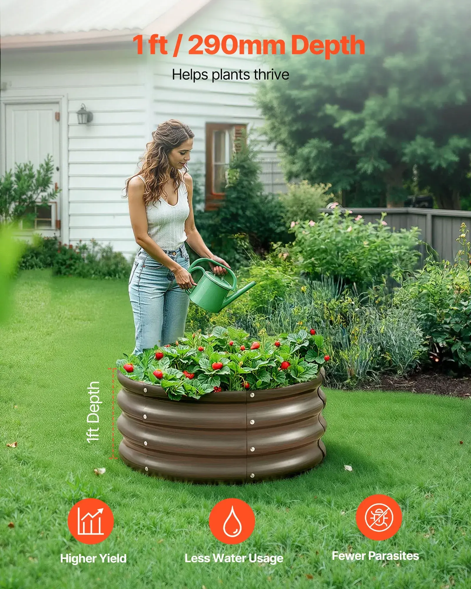 3PCS Raised Garden Beds 2x2x1 ft Outdoor Galvanized Metal Planter Boxes with Open BottomWood Grain Design