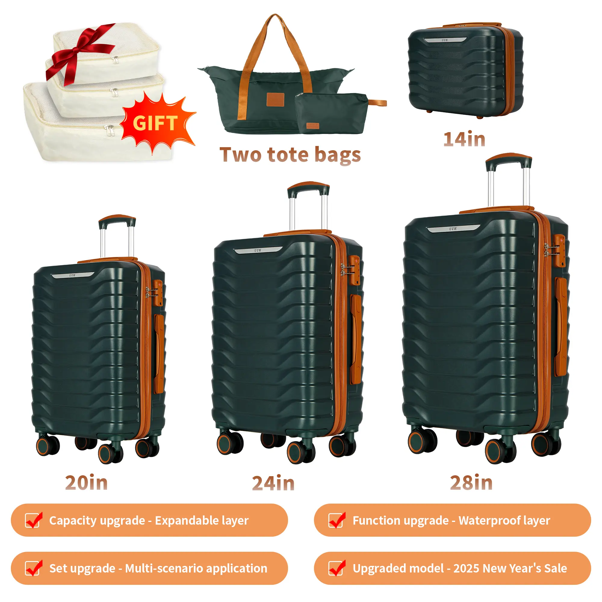 Expandable Luggage Sets 9pcs/8pcs/7pcs/4pcs Suitcase Sets With Water-Proof and Expandable Layer Makeup Bag Side Hooks And TSA Lock