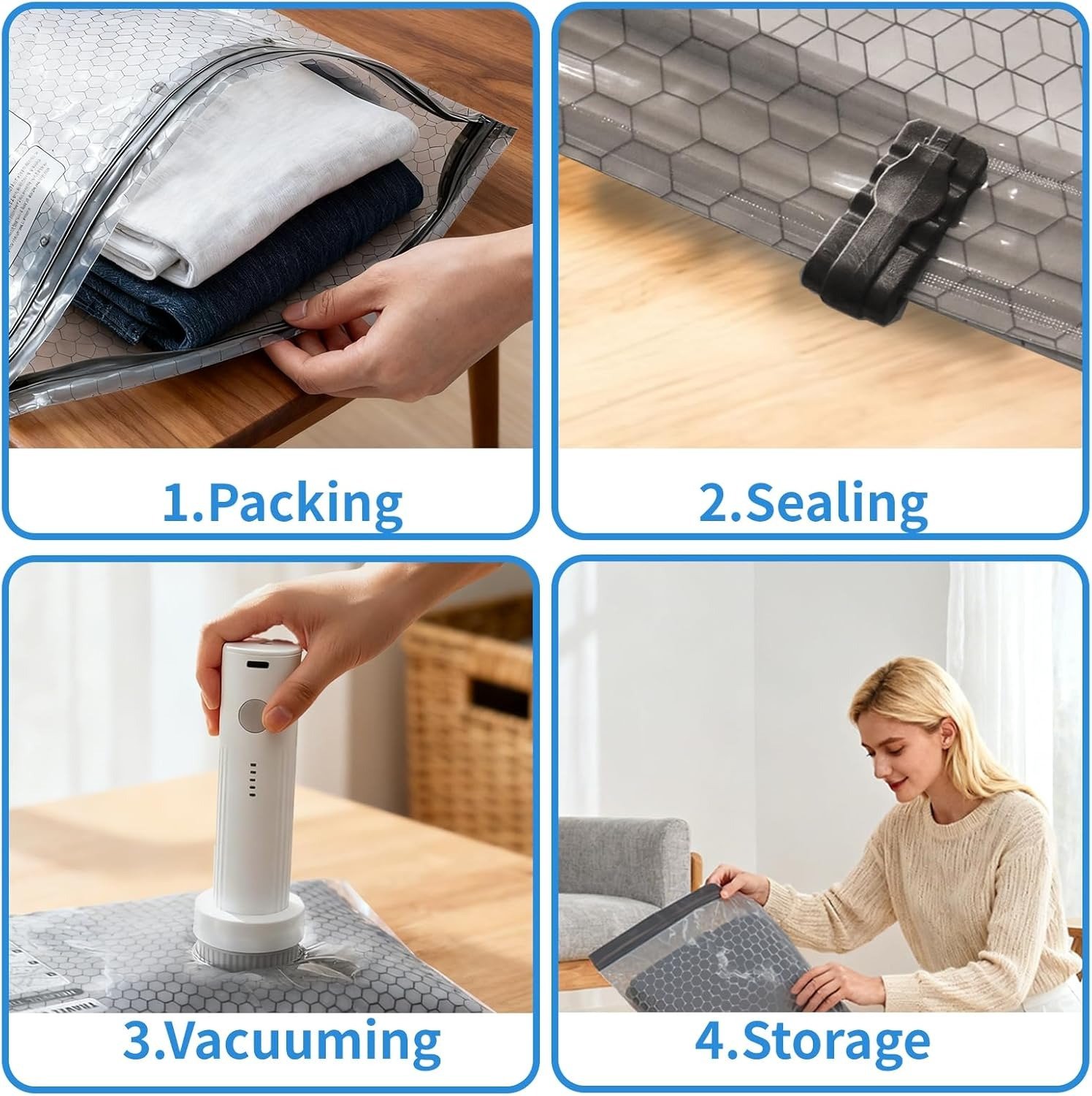 Last Day Hot Sale 49% OFF Rechargeable Vacuum Pump Travel Storage Bag Set