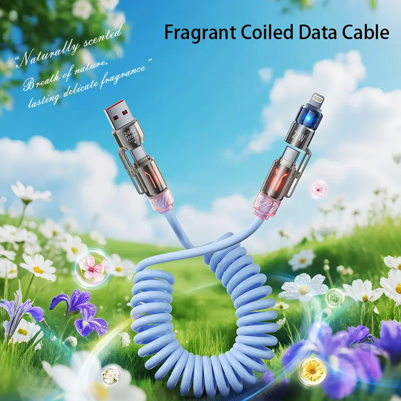240W 4-in-1 Coiled Car Charging Cable with RGB Ambient Light & Long-Lasting Fragrance (2m / 6.6ft)