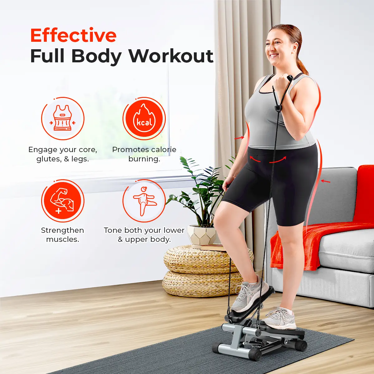 Original Mini Stepper with Resistance Bands Whole Body Workout Home Gym Fitness Equipment Quiet Hydraulic Drive Compact Cardio Exercise Machine