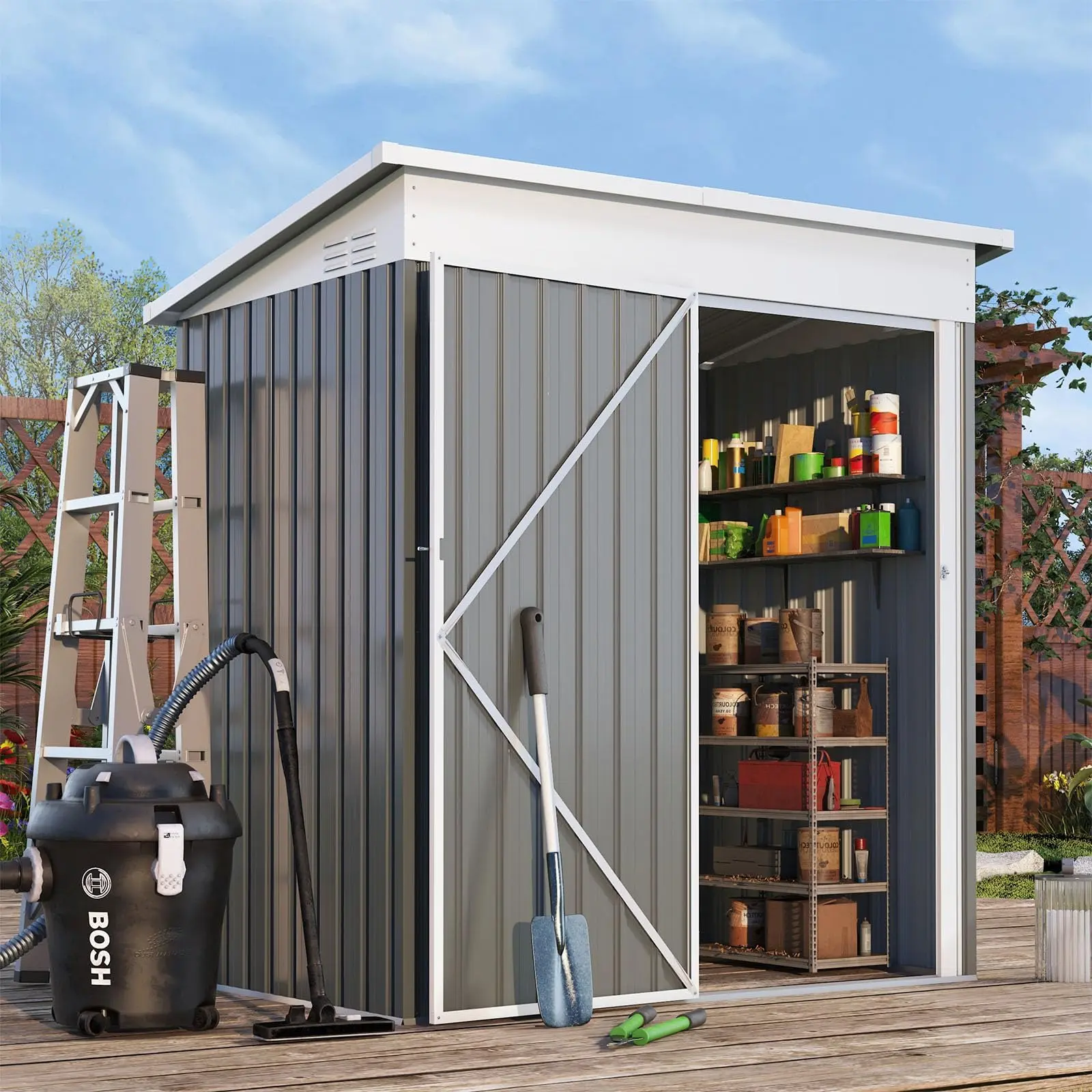 5' x 3' Modern Metal Outdoor Storage Shed, 16.6 sq. ft. space with lockable door, ideal for garden, backyard, patio, and tool storage