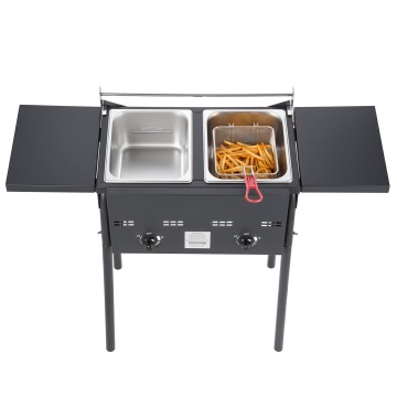 Factory wholesale promotion 80% OFF Outdoor Propane Deep Fryer, Dual-Tank 8QTx2 Commercial Fryer, Stainless Steel Cooker with Foldable Platform