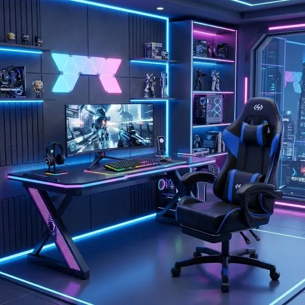 Ergonomic Gaming Chair – Adjustable Reclining Office Chair with Lumbar Support, Footrest & Headrest for All-Day Comfort