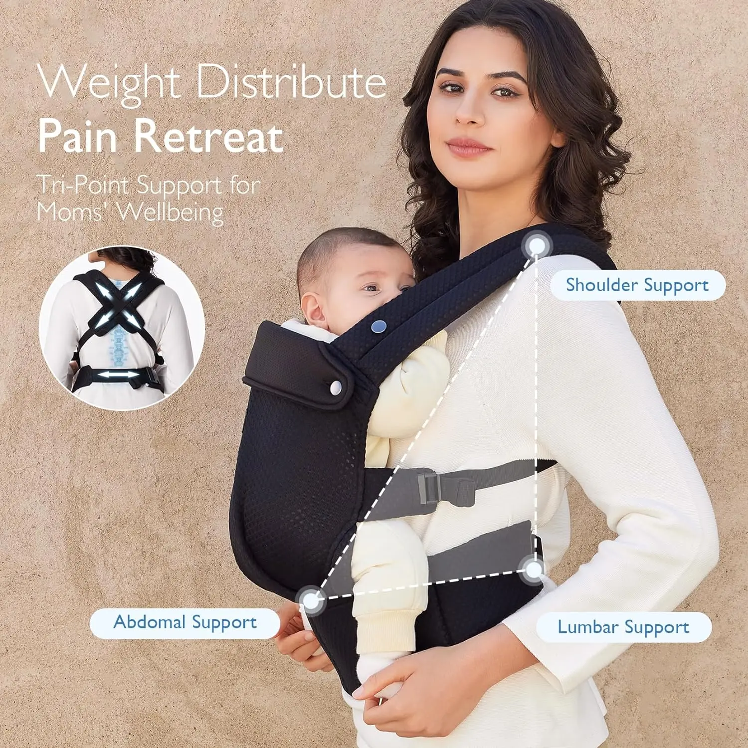 Ergonomic Baby Carrier – Lightweight, Hands-Free Comfort with Lumbar Support for Infants & Toddlers 7–44 lbs