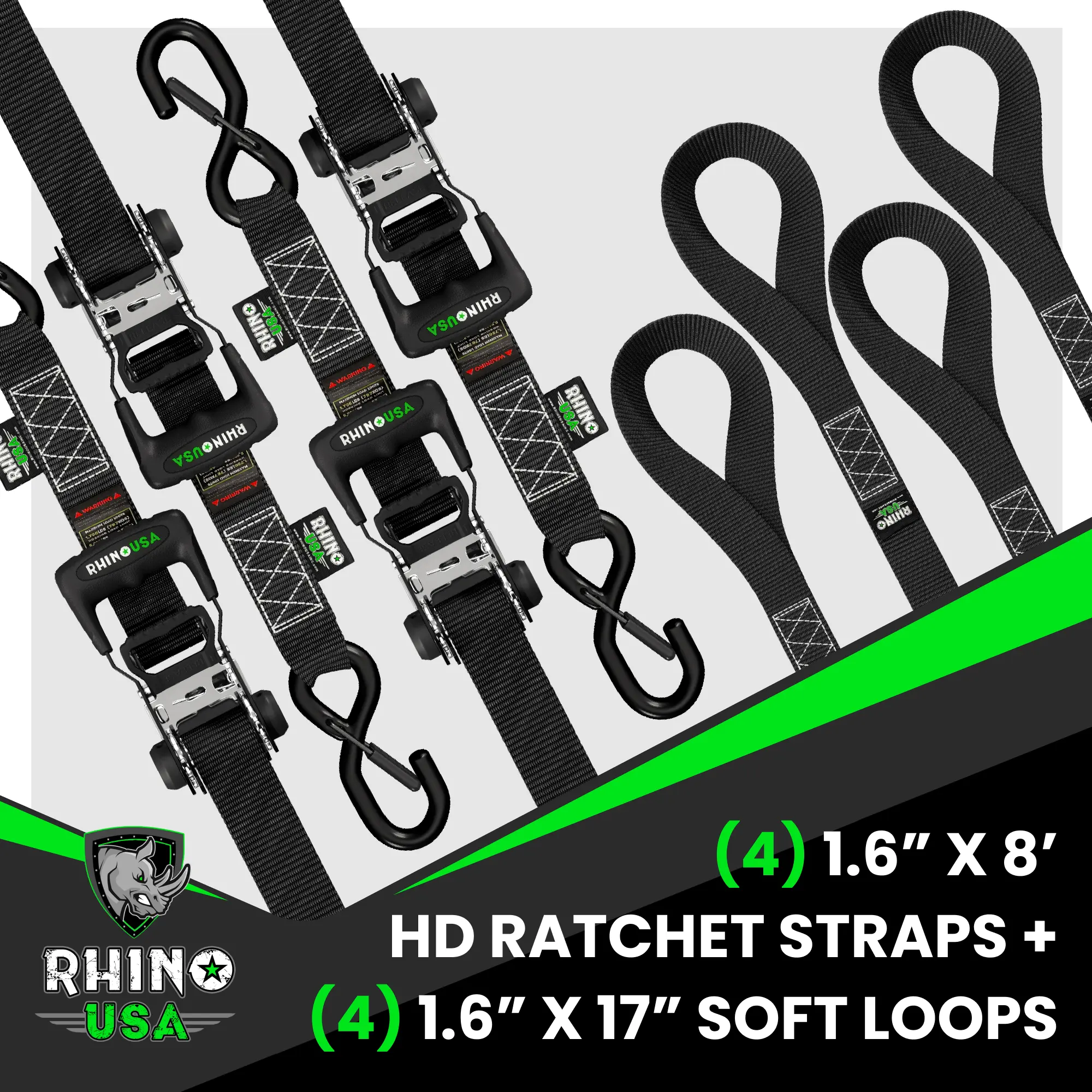 TRADITIONAL Ratchet Straps Heavy Duty Kit - 1.6 Inch x 8ft -15ft (5,208lb Break Strength) 2-4 pack