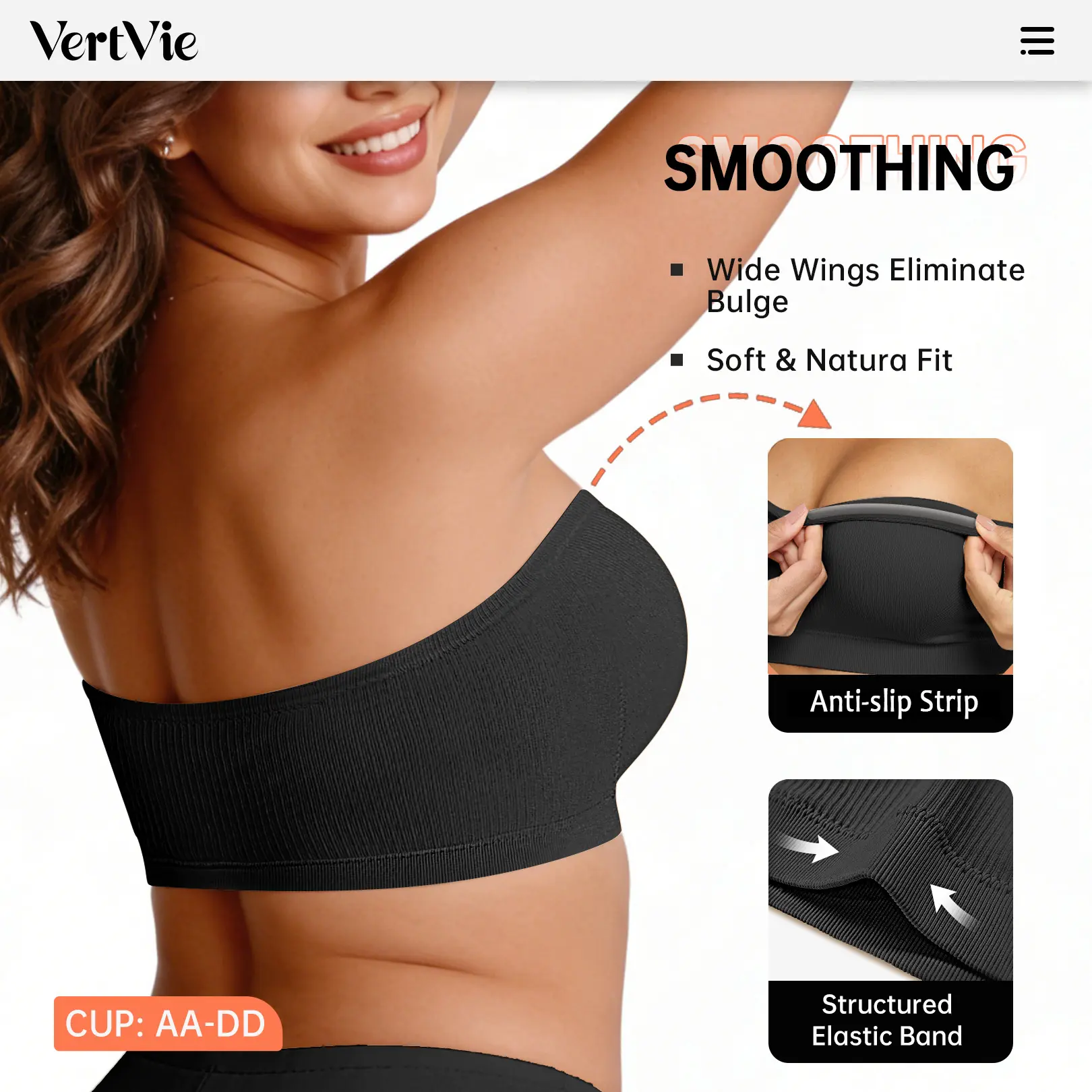 Stays Put Bandeau Bra, Strapless Bra Wireless Seamless Comfort Day