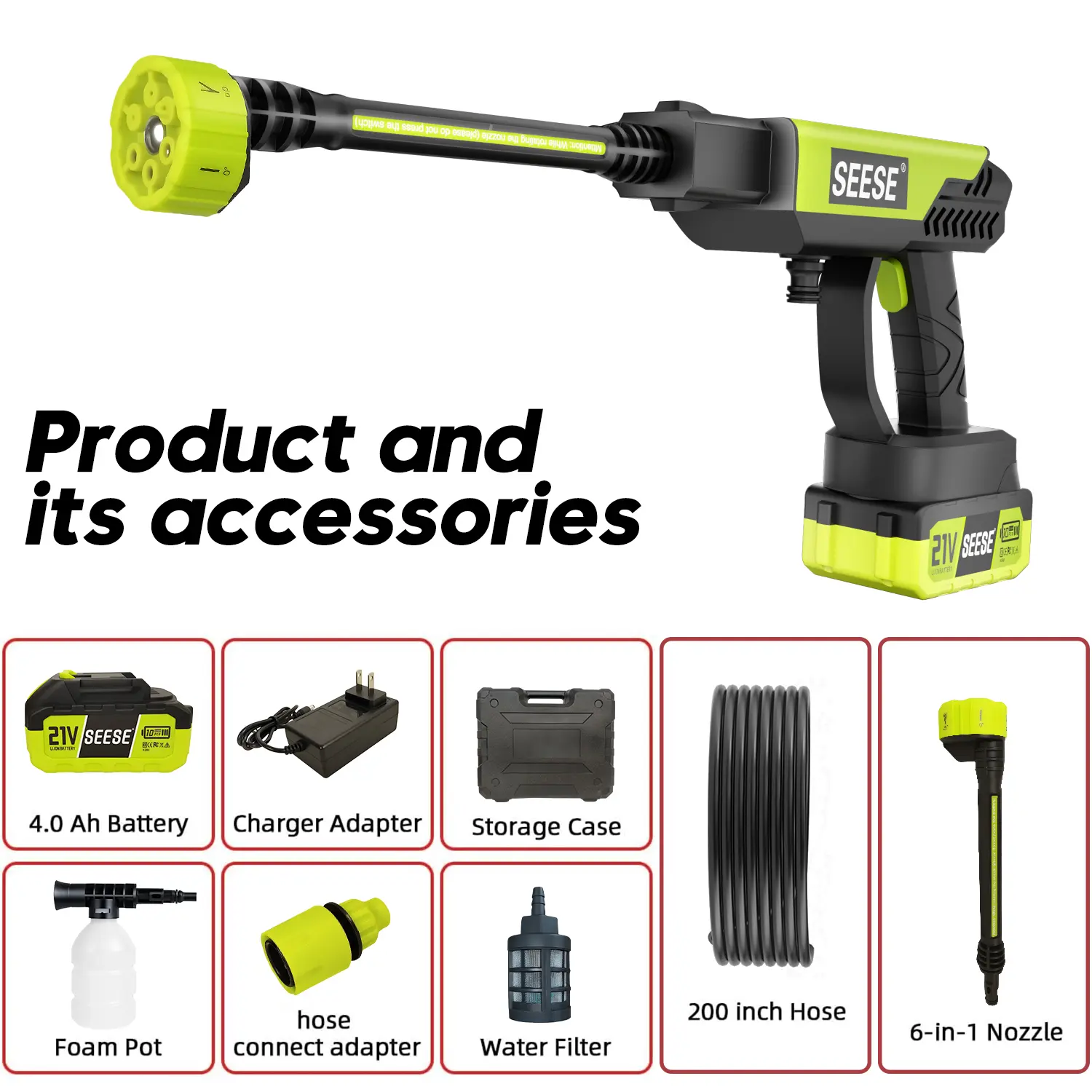 【FathersDayGift】SEESE Cordless Pressure Washer and Single Port Charger Base, Bottle Portable Washer for Car,Home Cleaning & Garden Watering