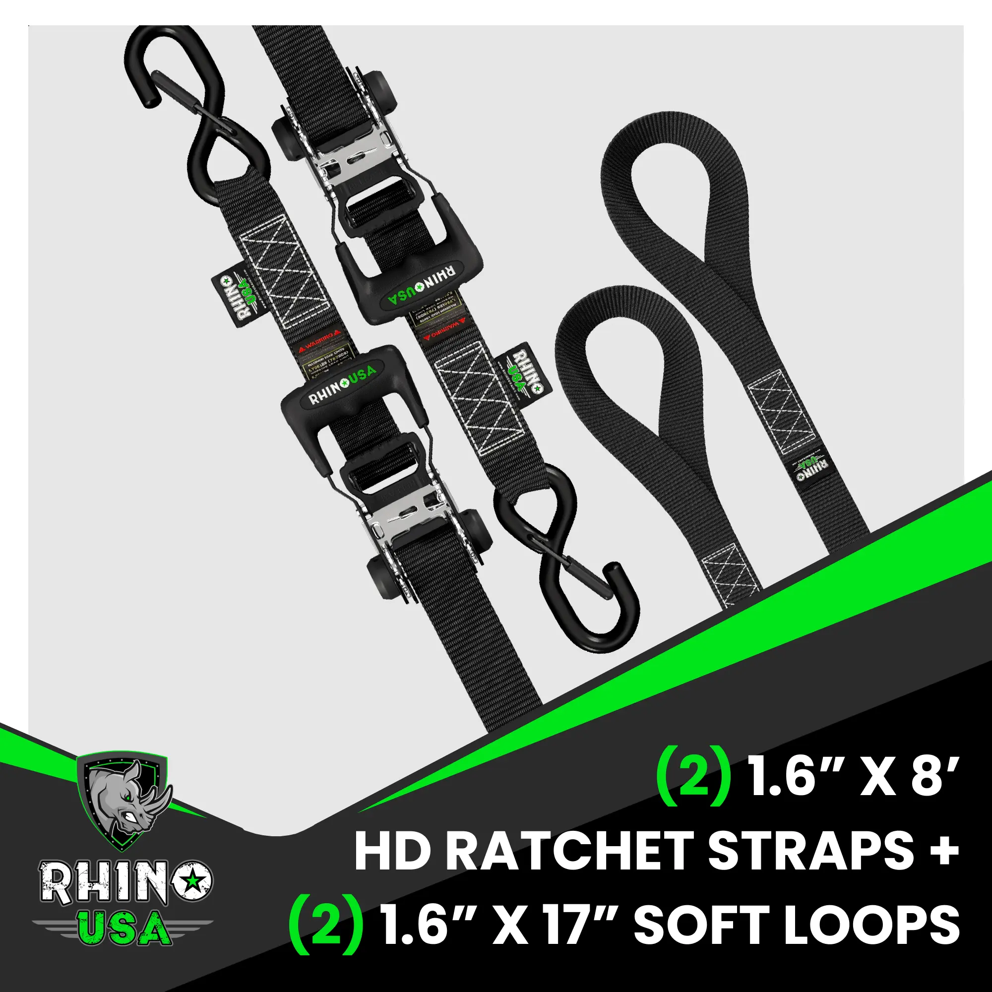 TRADITIONAL Ratchet Straps Heavy Duty Kit - 1.6 Inch x 8ft -15ft (5,208lb Break Strength) 2-4 pack