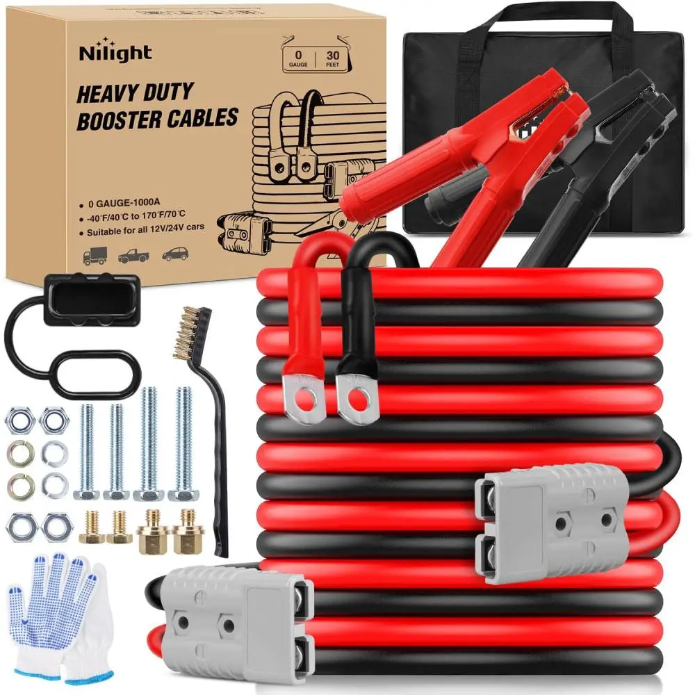 Nilight 0 Gauge 25 Feet Heavy Duty Jumper Cables 1000 Amp Booster Battery Cables with Permanent Installation kit and Quick Connect Plug Includes carrying bag for 12V & 24V Cars SUVs and Trucks summervibes fathersdaygift