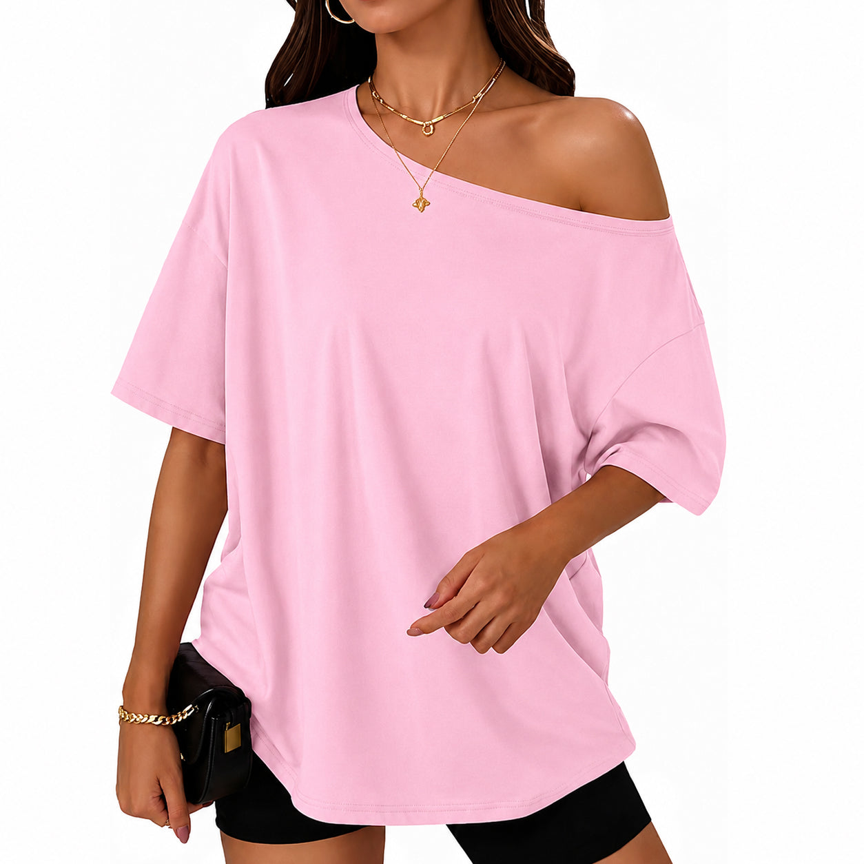 Womens Off the Shoulder Tops Oversized Summer Spring T-Shirts 2026