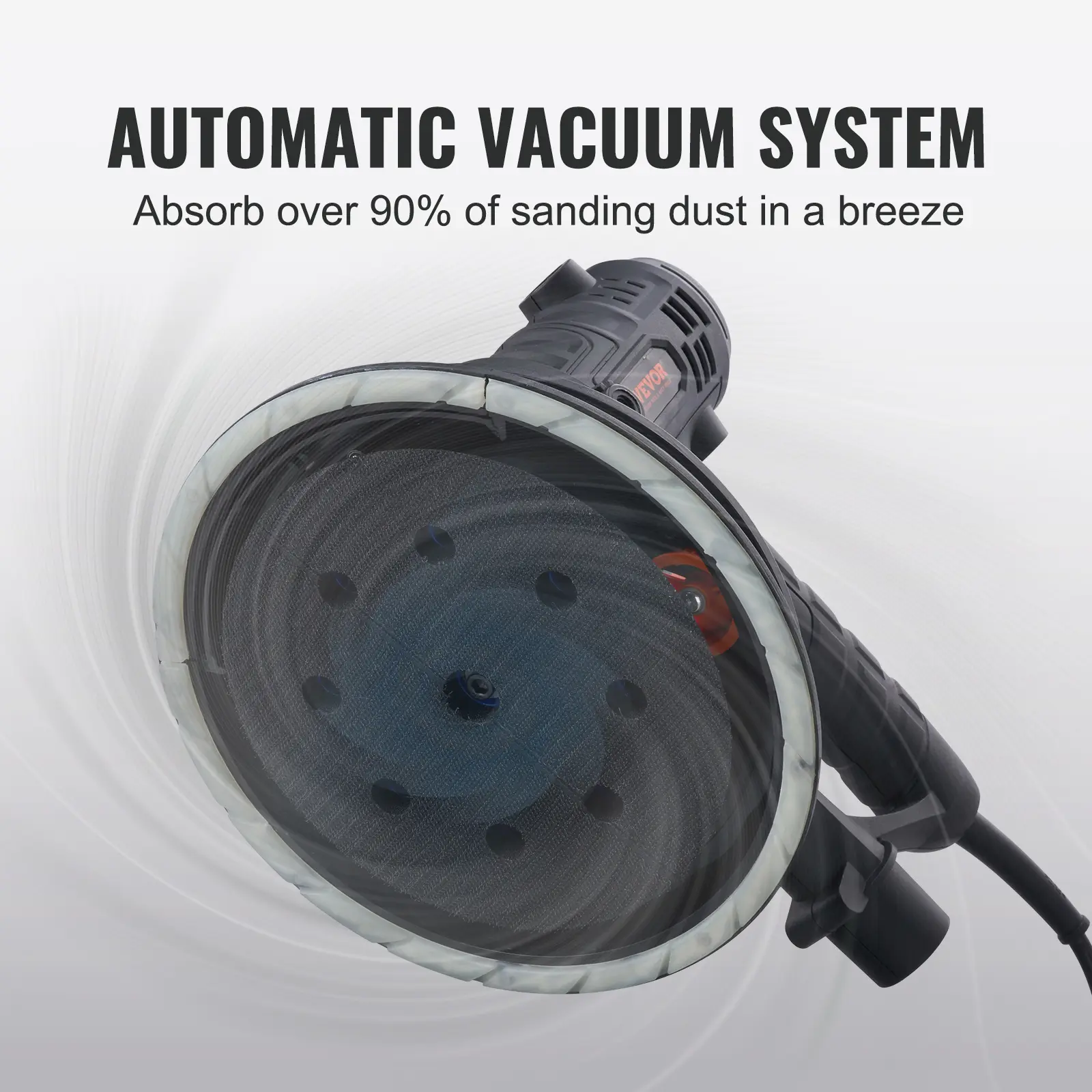 Drywall Sander, 800W Electric Sander with 12 Sanding Discs, Variable Speed 1200-2300 RPM Wall Sander with Automatic Vacuum Dust Collection System, Double LED Lights, Dust Bag, Detachable Edge