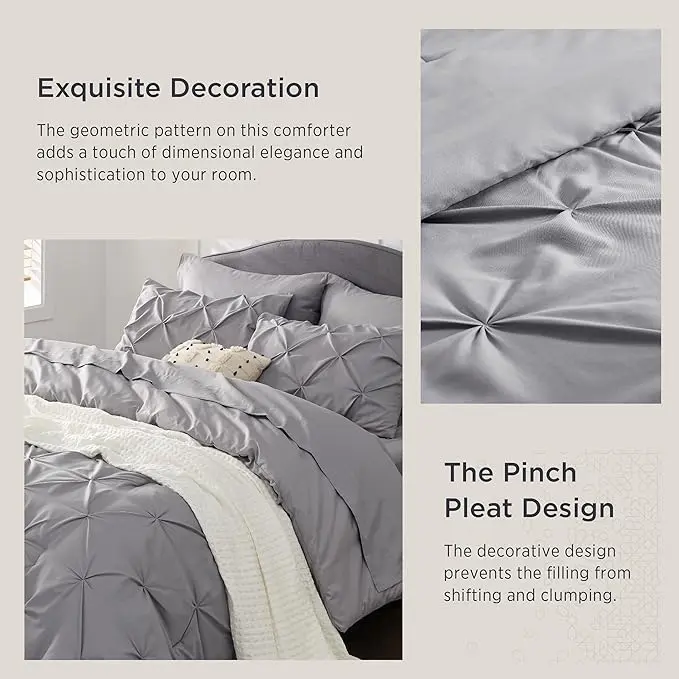 Soft Pintuck Comforter Set – 4/7 Piece Ultra-Soft All-Season Bedding Set with Elegant Hotel-Style Design