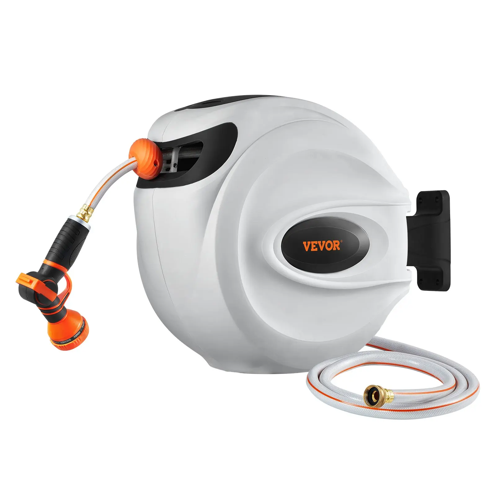 Retractable Garden Hose Reel, 180° Swivel Water Hose Reel with 9-Pattern Spray Nozzle, Any Length Lock & Slow Return System for Backyard Car Washing