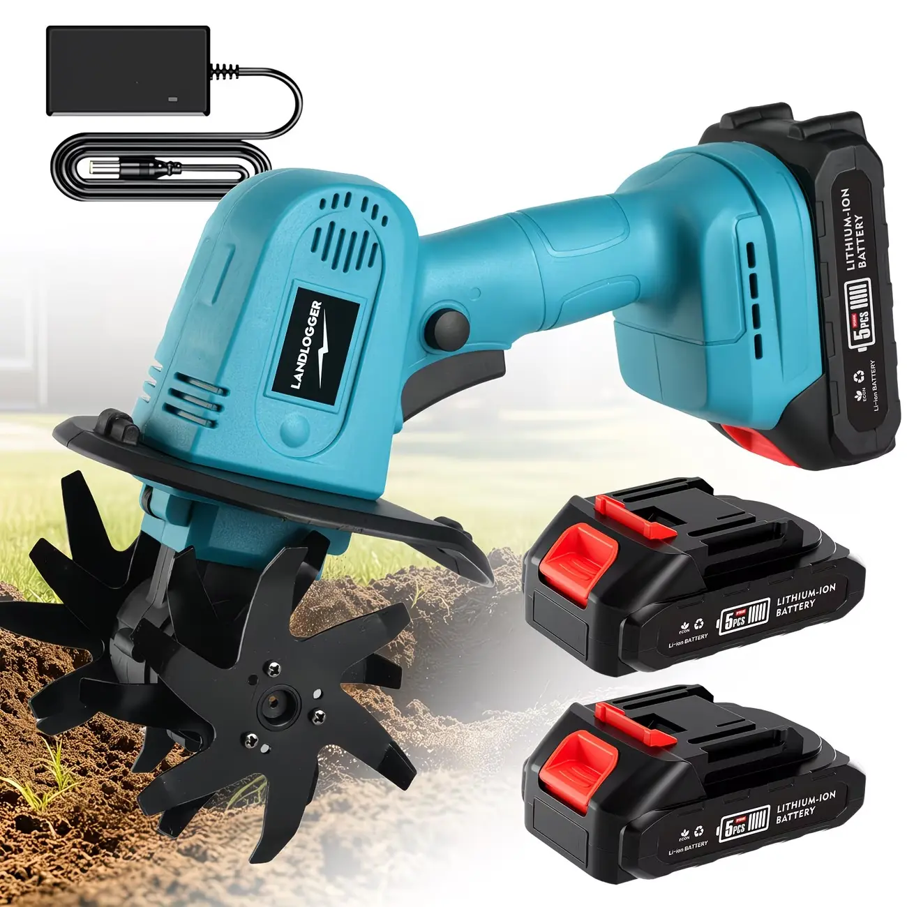 Cordless Cultivator & Tiller, 21V Electric Garden Tillers with 2×4000mAh Battery 120 Mins Runtime, 270 RPM Manganese Steel Blades, Lightweight 11.6 lbs, Ergonomic Design for Vegetable Plots Flowerbeds